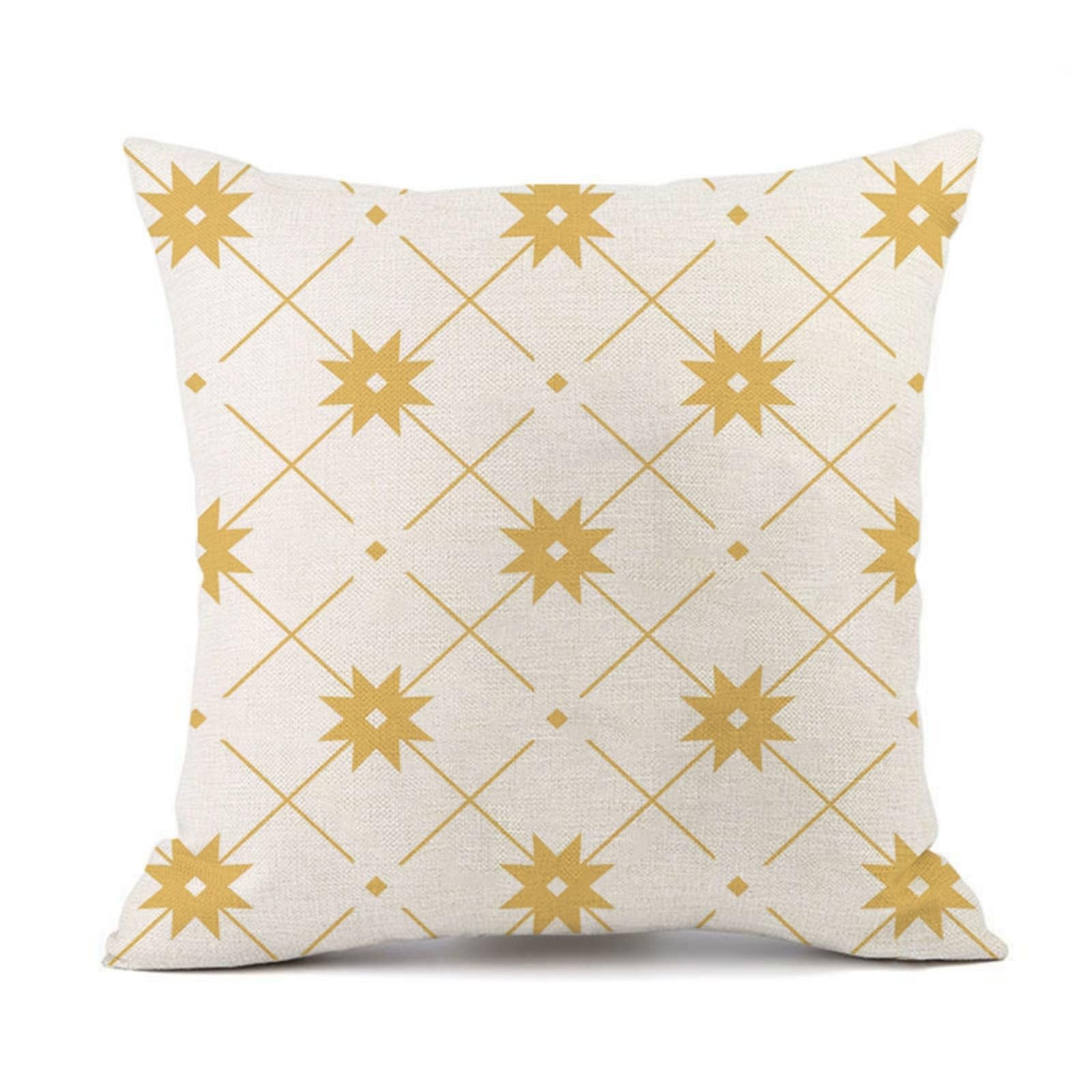 Cushion Covers 40cm x 40cm Yellow Grid Sofa Cushion Cover Linen with Invisible Zippers,Throw Pillow Covers for Bedroom Home Decor