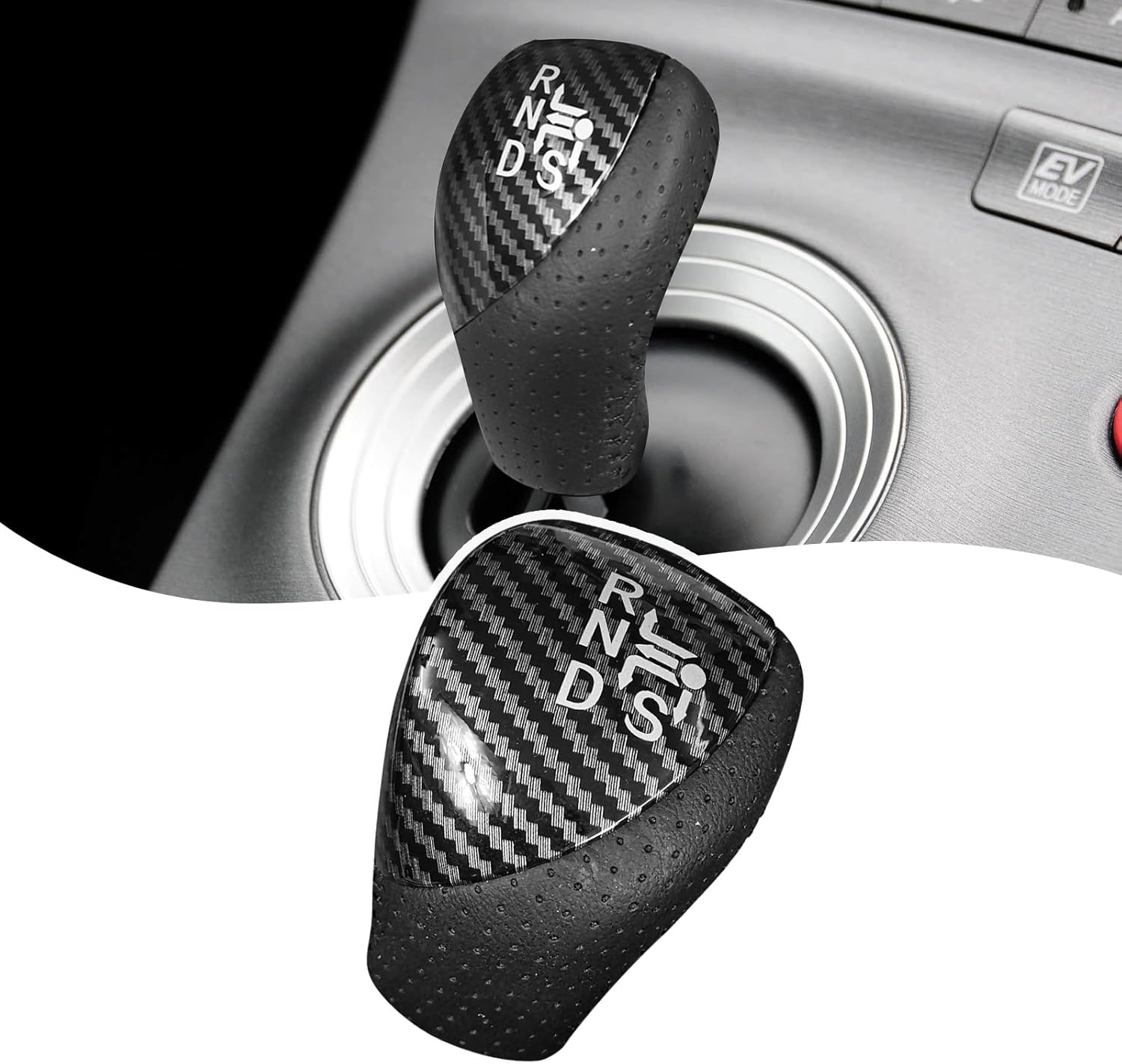 Black Leather Carbon Fiber Pattern Gear Shift Knob Shifter Compatible with Toyota Prius 2010-2015 Prius Plug-in Hybrid 2012-2015 Auris 2009-2014