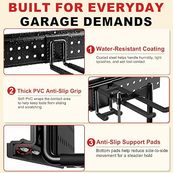 Garage Tool Organizer Wall Mount 49.5 inches with 10 Adjustable Heavy-Duty Hooks, Garage Organization, Garden Tool Storage Rack, Yard, and Shed, Holds Up to 400 lbs