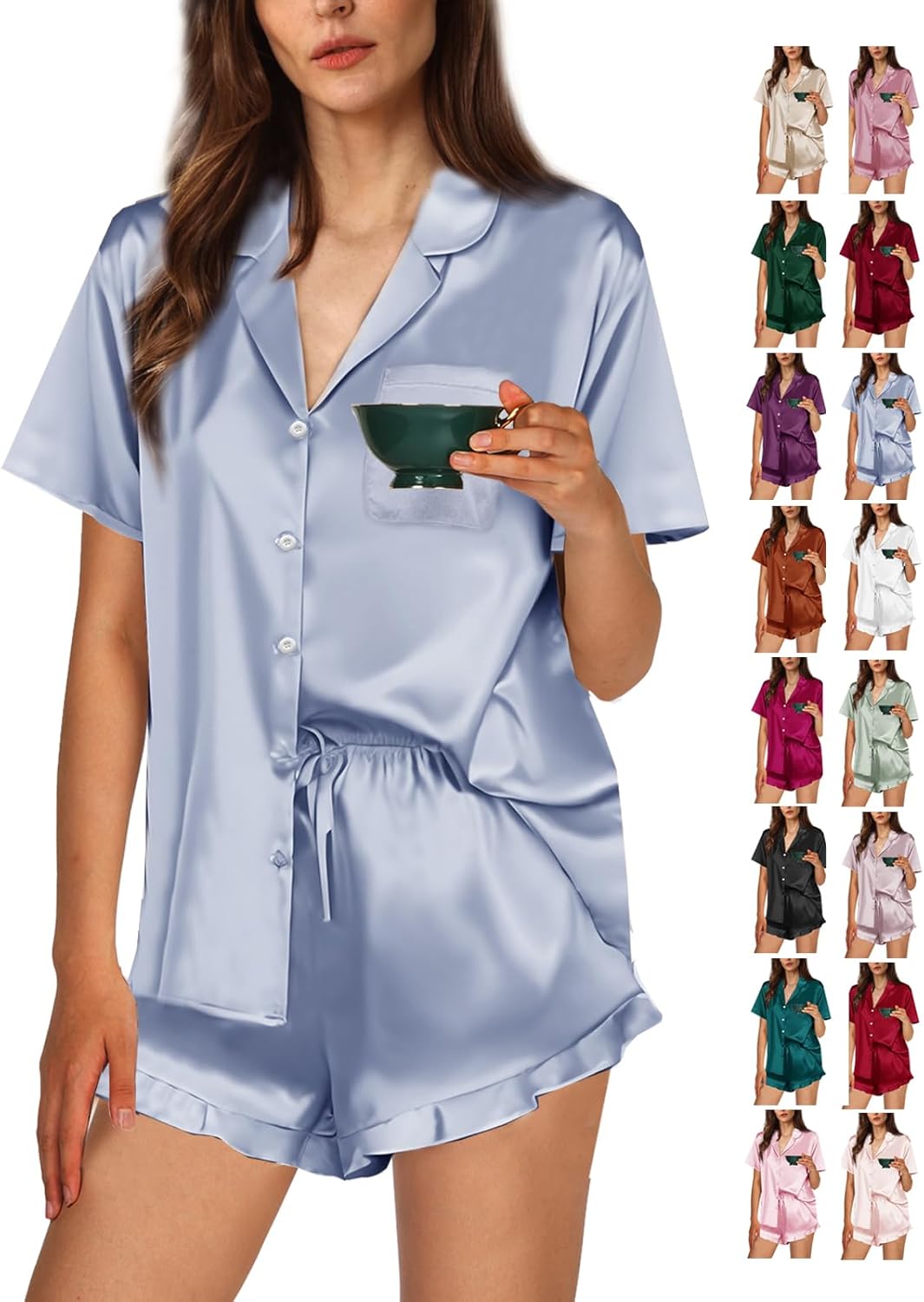 Ruffle Pajama Sets For Women XS-4XL Womens Silk Satin Pajamas Set Silky Sleepwear Pj Sets Nightwear Loungewear - Image 5