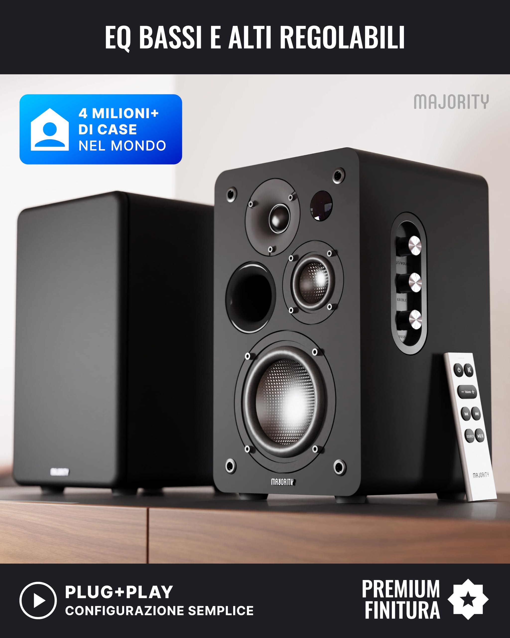 Majority D100X Diffusore da scaffale attivo | Sistema HiFi Stereo 2.0 | 100W | Casse Bluetooth 5.3 | HDMI ARC, Phono, RCA & AUX | Casse PC, TV, Giradischi (Nero)