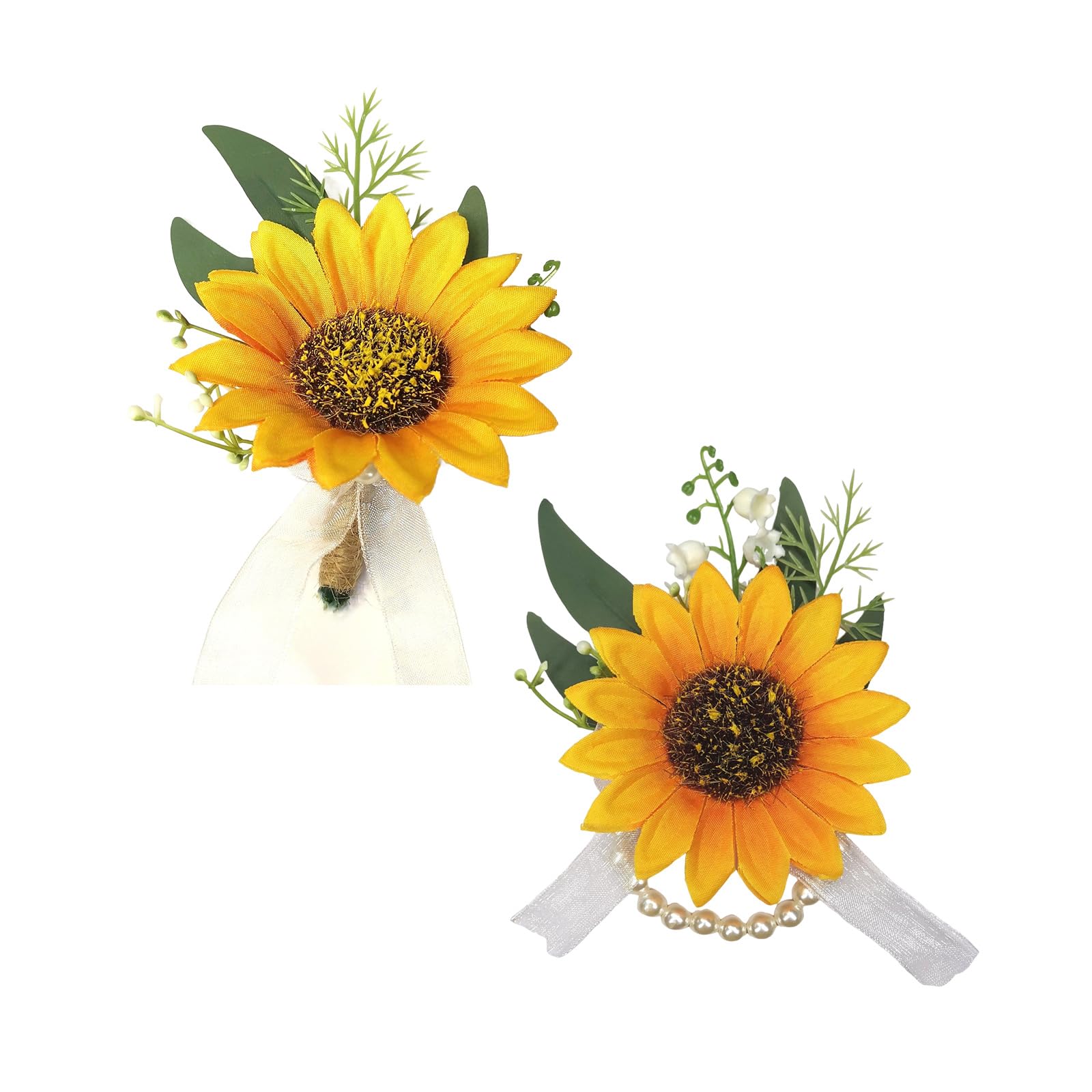 Floraest Wrist Corsages for Weddings, 2PCS Buttonholes and Corsages for Wedding Sets Artificial Flowers Wrist Corsage for Prom Wedding Boutonniere Groom Bridal Men's Women's Suit (Yellow)