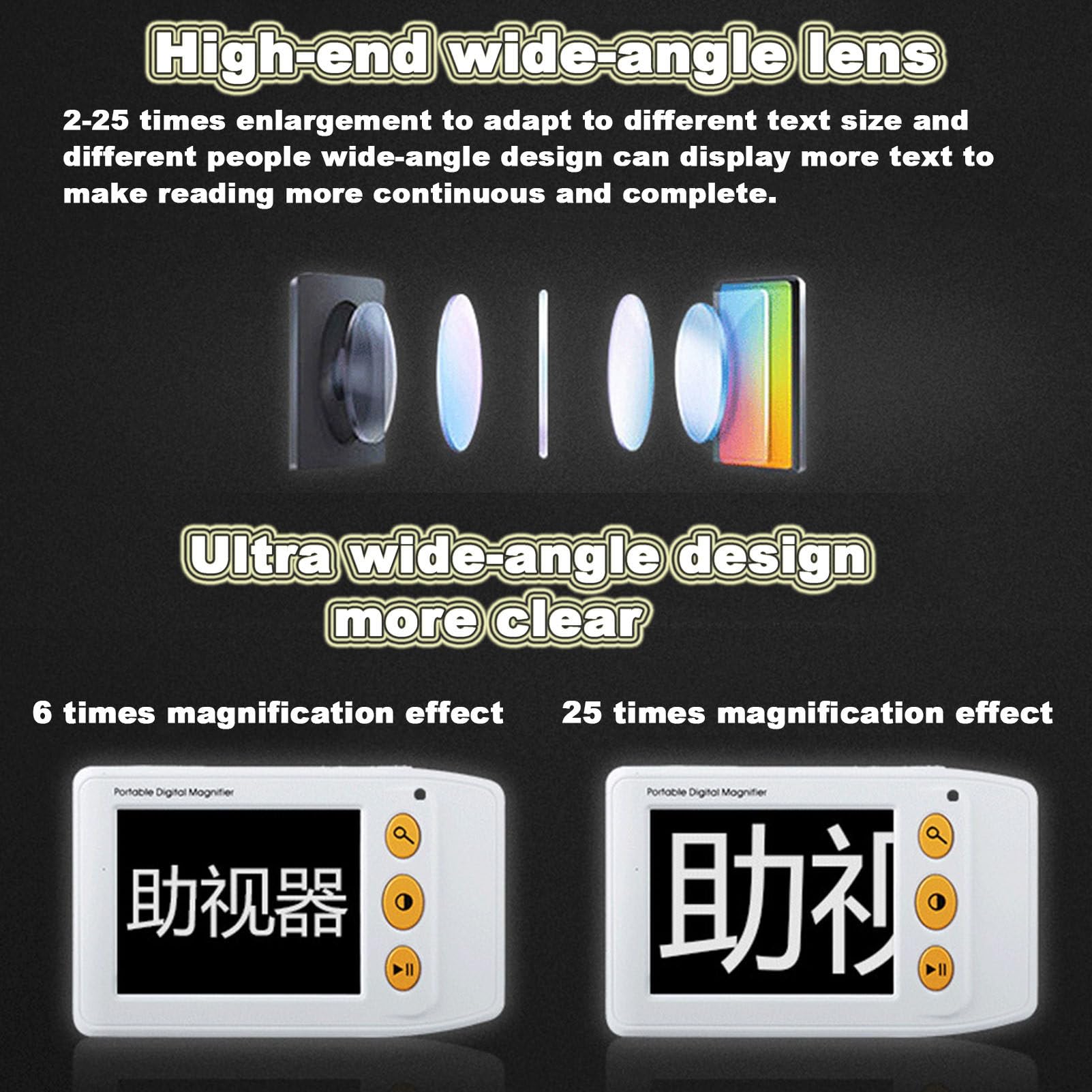 Lupa digital portátil, ayuda de lectura electrónica, pantalla táctil de 8 pulgadas 640x480 con luz de relleno para la discapacidad visual, baja visión, ceguera en color, ambliopía, zoom 2x-25x ,Black