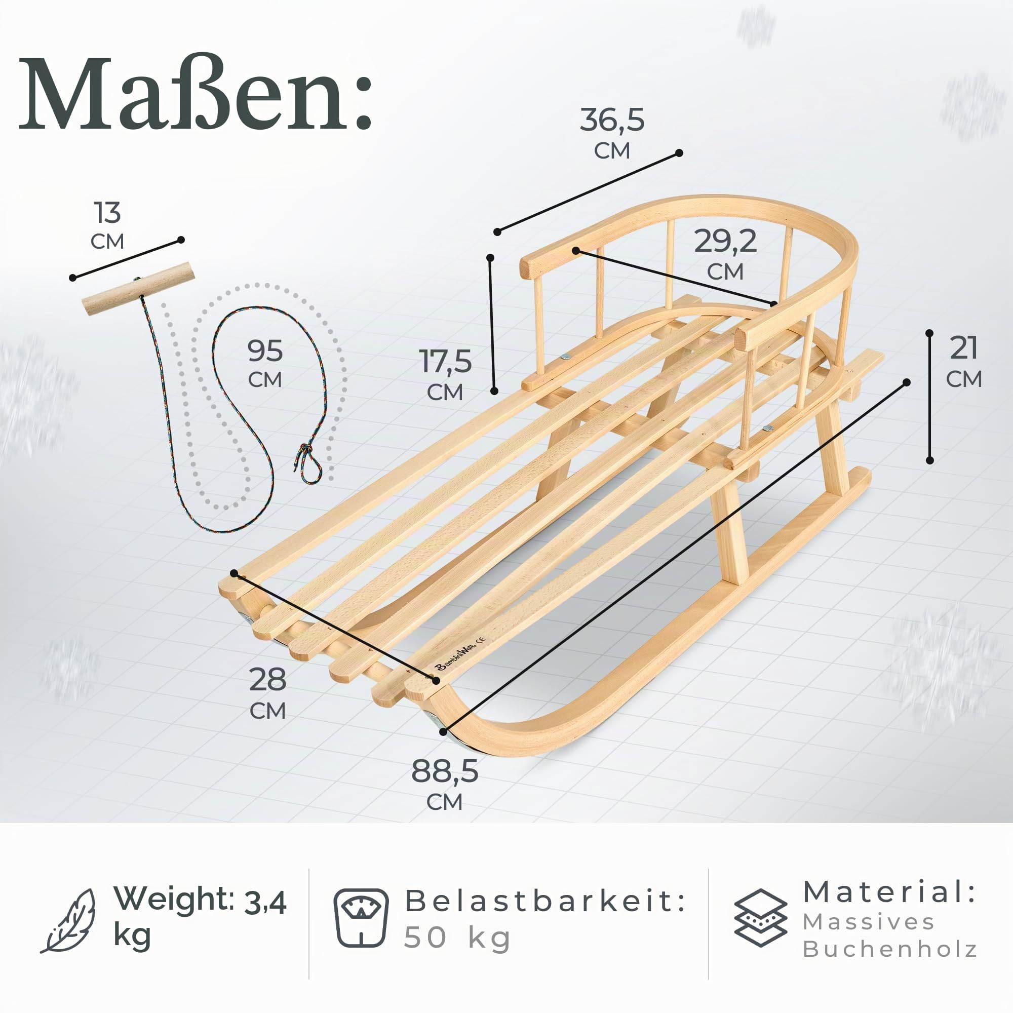 Kombi-Angebot Holz-Schlitten mit Rückenlehne & Zugseil + universaler Winterfußsack (108cm), auch geeignet für Babyschale, Kinderwagen, Buggy, aus Wolle Uni (Bordeaux)