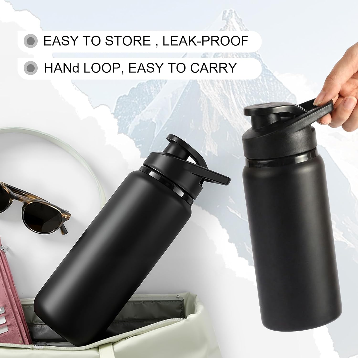 Domensi 12 Pack Aluminum Water Bottle Bulk Reusable Water Bottle, Lightweight Easy Carry Leakproof with Snap Lid Travel Bottles, for Gym Outdoor Sports Cycling Camping Fishing (17oz,Dark Colors)