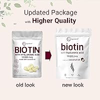 Vista 3 de Micro Ingredients Biotina 10,000 mcg con ácido hialurónico 25 mg 365 cápsulas blandas de aceite de coco virgen, liberación rápida, suministro