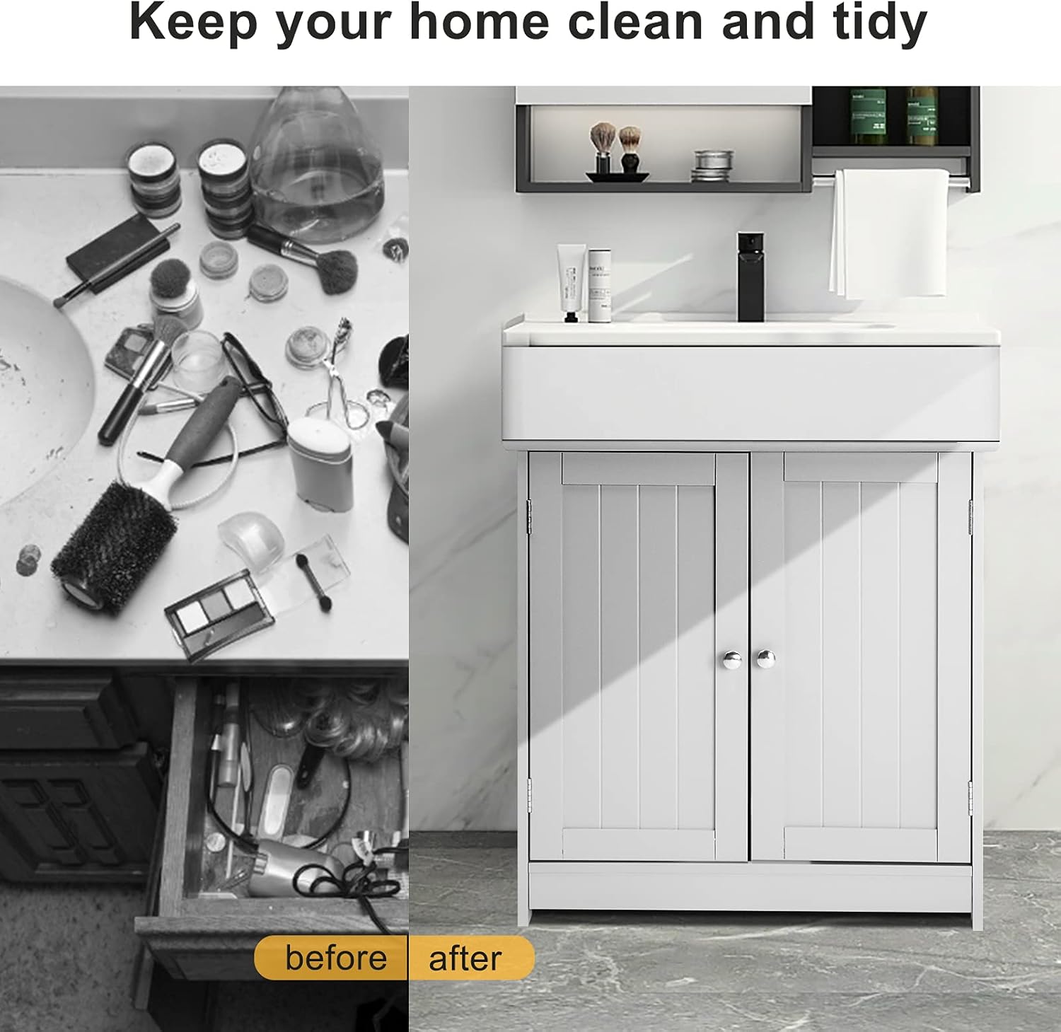 VINGLI Pedestal Sink Cabinet Traditional Under Sink Storage Cabinet White Bathroom Vanity with 2 Doors Adjustabel Shelf 23.6" x 11.8"x 23.6"