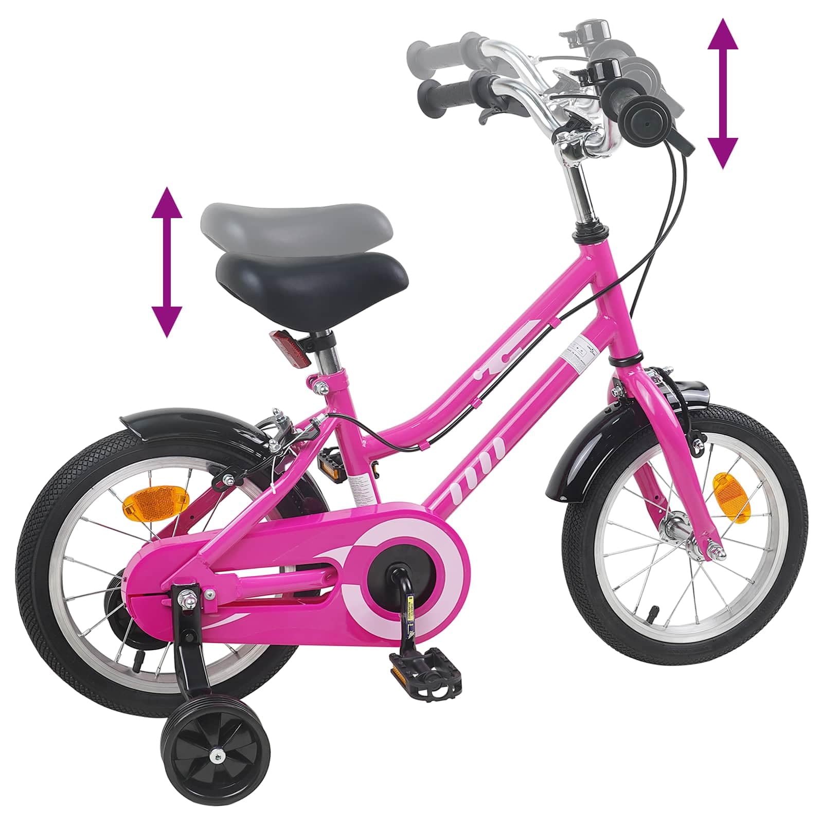 Kinderfahrrad Zoll Pink Weiß für 2-4 Jahre alt mit Stahlrahmen, Felgenbremse, Schutzblech, Klingel, Ständer, Reflektoren für Ausflug, Freizeit und sicheres Fahren