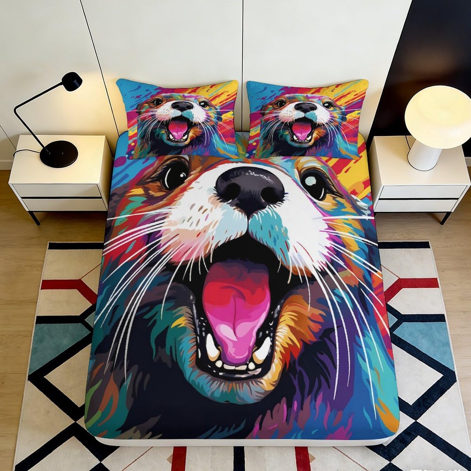 Uxinyoume Style-7 3D Printed Colorful Dog Fitted Sheet Microfiber Vibrant Animal Bed Cover Anti-Slip Machine Washable For Bedroom Decor 90X200x25cm