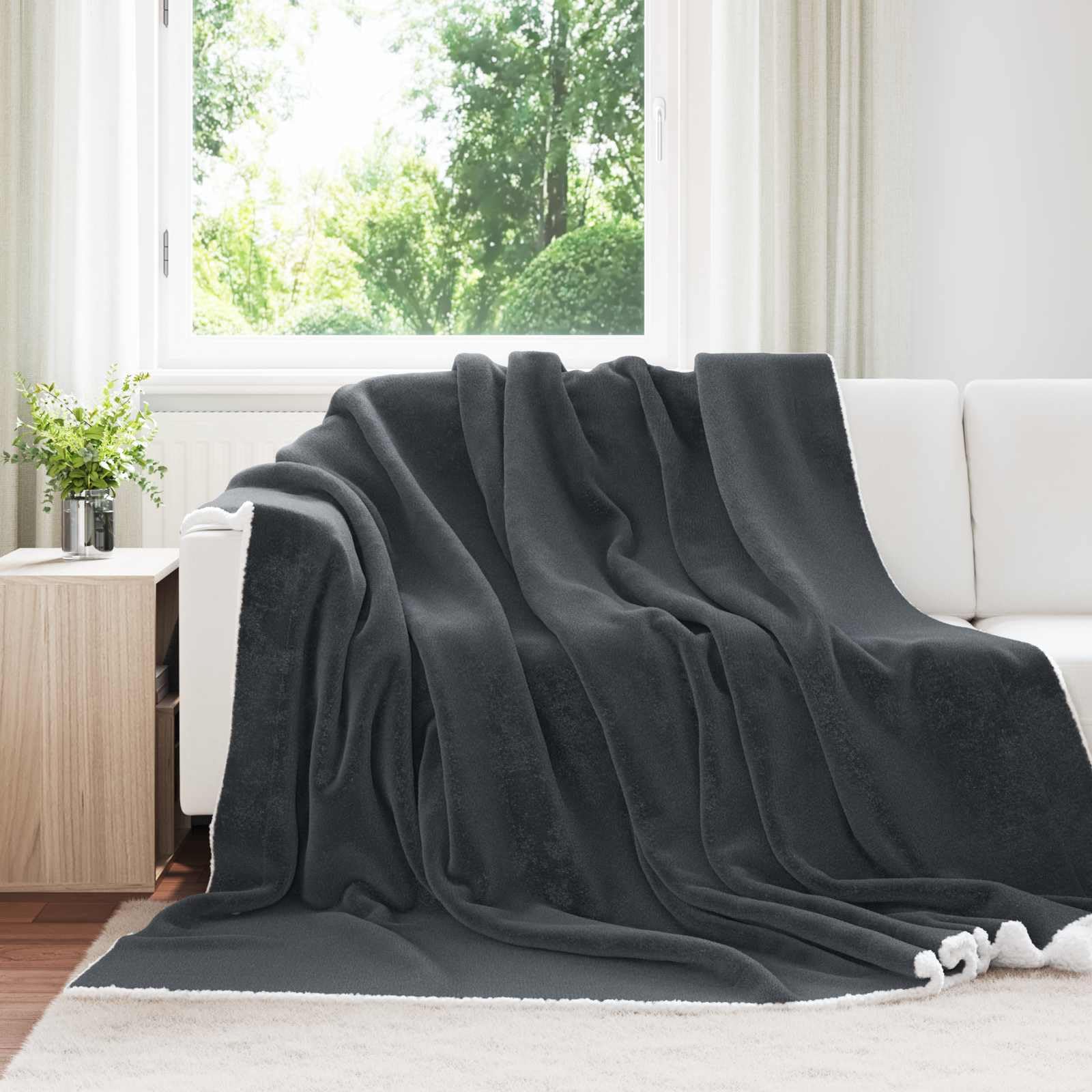 Ciemnoszary koc z polaru 240 x 270 cm, 480 g/m², koc do przytulania na sofę i do sypialni, jako pled na jesień i wiosnę, zapewnia ciepło i komfort