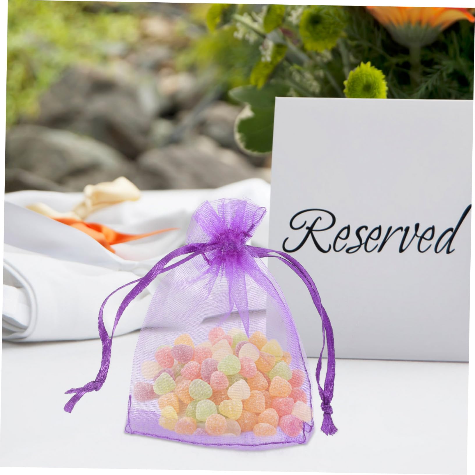 BCOATH 100 Sacchetti Organza Porpora 7x9cm con Coulisse Autosinente per Decorazioni Matrimonio e Sachet Profumati in Casa, Materiale Delicato e Liscio