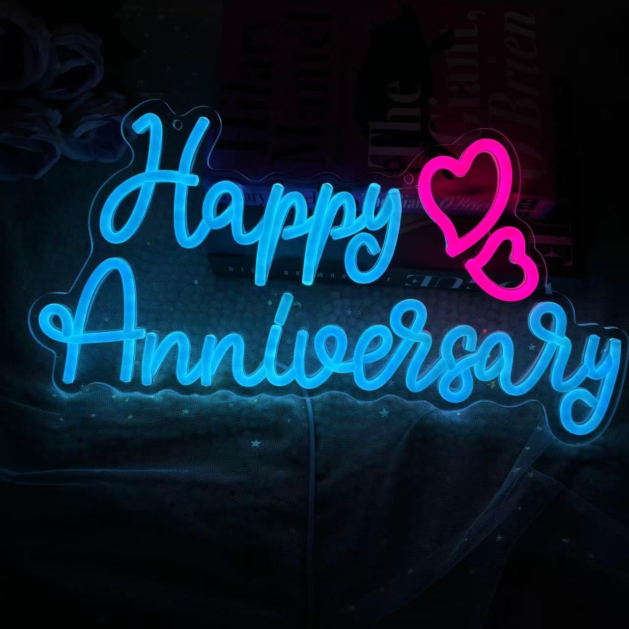 Happy Anniversary - Targa al neon Happy Anniversary LED, luce Happy Anniversary, targa per matrimoni, celebrazioni, feste, decorazioni per coppie, regali