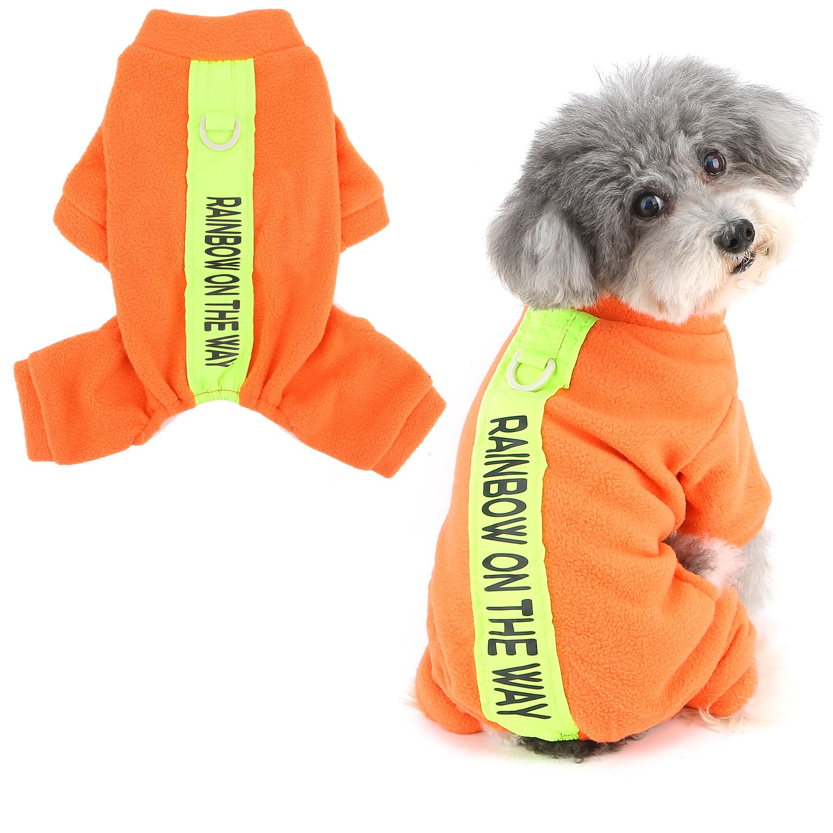 Pijamas de forro polar para perros pequeños, mono de cachorro con anillo en D y letra impresa, suave jersey de cuatro patas, ropa acogedora de invierno y otoño, ropa de dormir para mascotas, ropa para