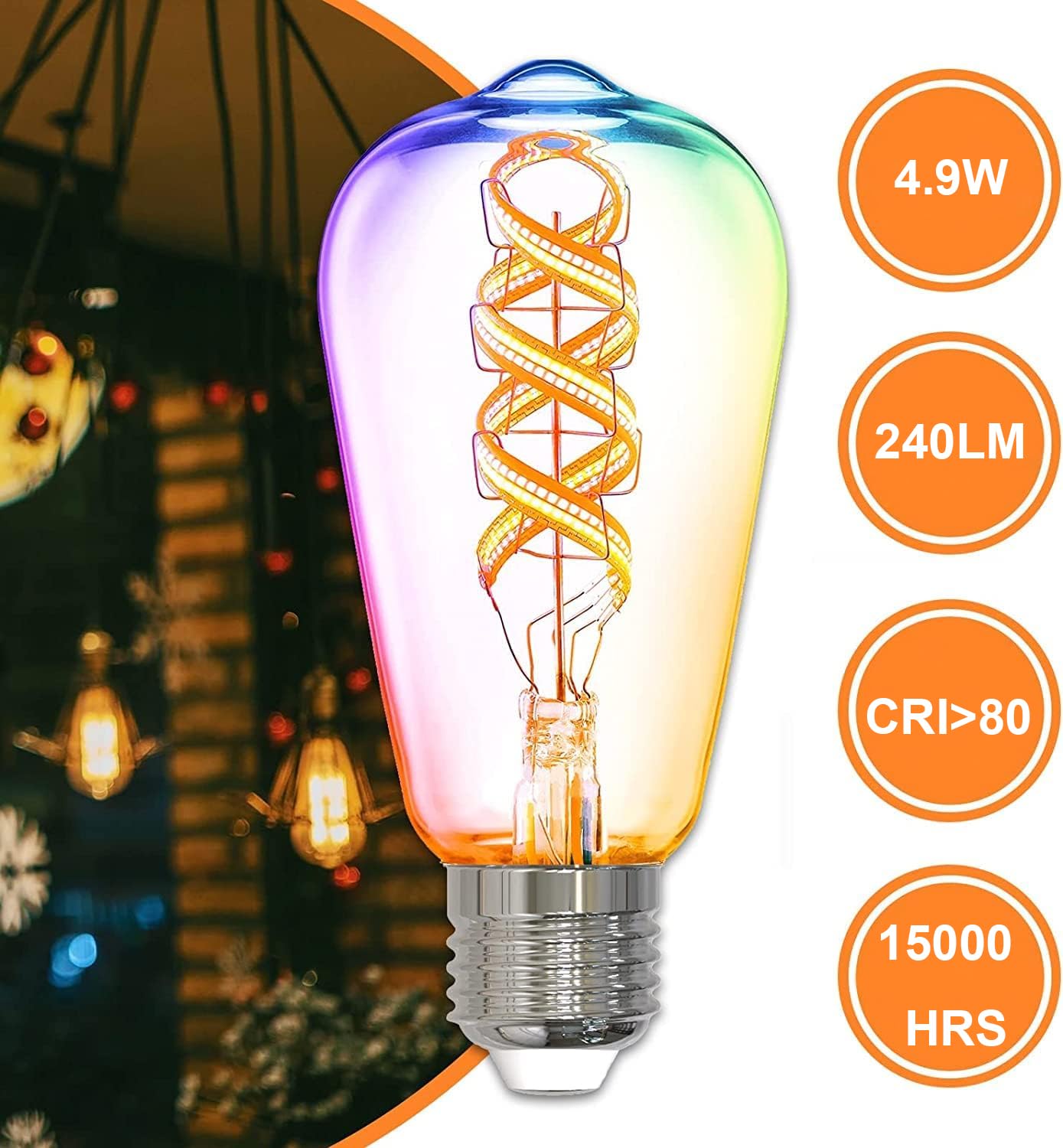 ANTELA Ampoule Connectée Wifi E27 5W ST64 Edison Vintage Lampe à Filament LED Multicouleurs Blanc Chaud, Equivalent 45W, Compatible avec Alexa/Google Home