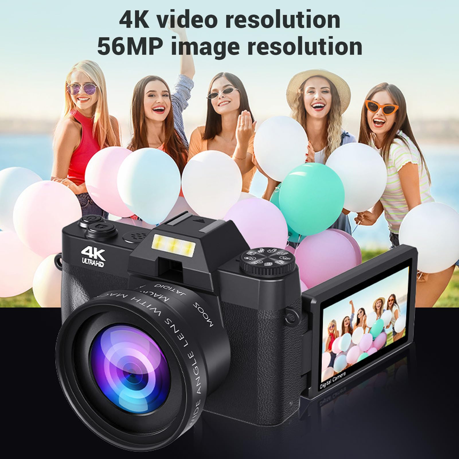 Videocamera Digitale 4K 60FPS 75MP, Fotocamera Mirrorless con Zoom 6X e Schermo HD da 3 Pollici, Batteria 1700mAh, Compatta da Viaggio, Webcam per Videochiamate