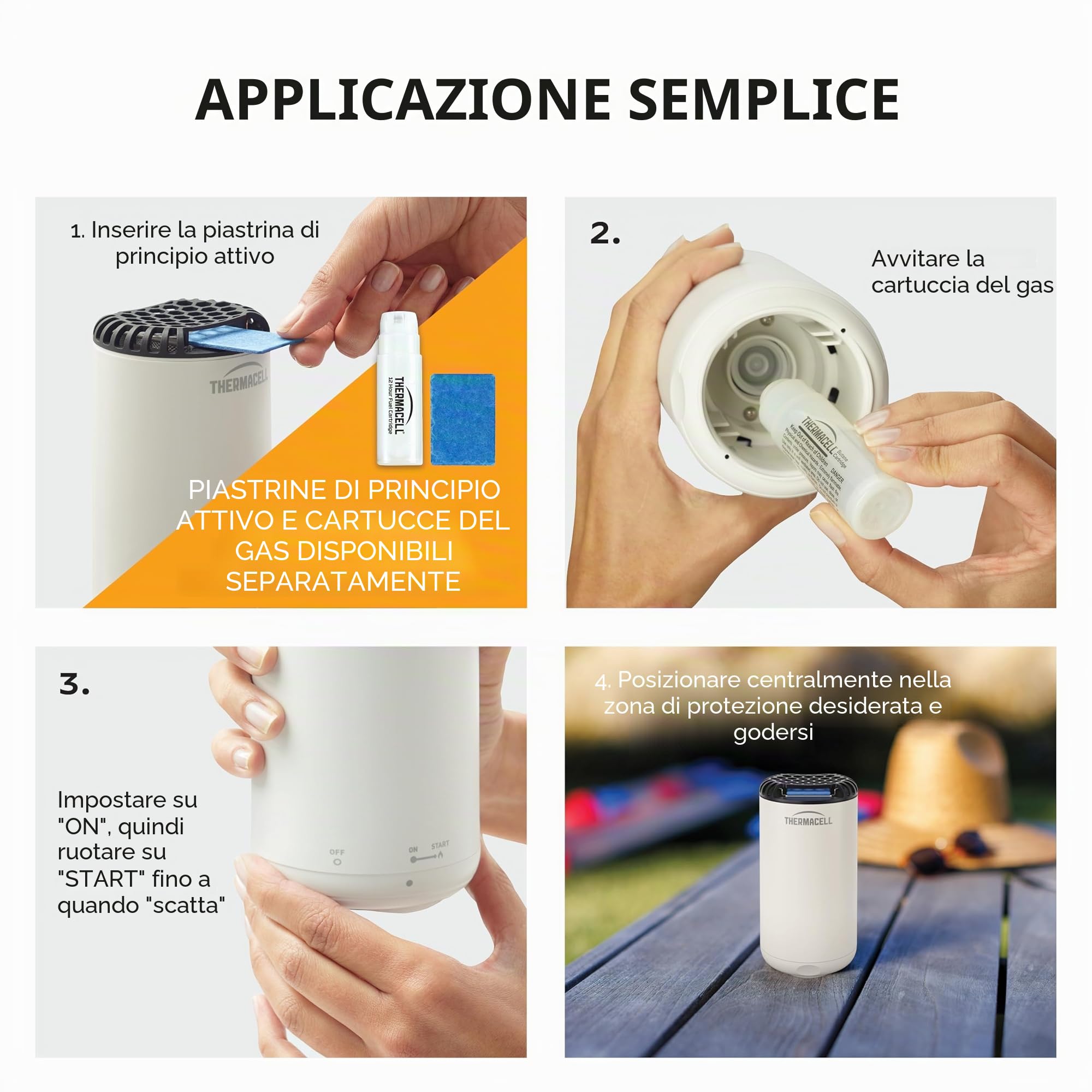 THERMACELL Diffusore anti zanzare e zanzare, tigri – esterno, giardino, terrazza – senza fili, Nomade – zona di protezione 20 m² – effetto rapido – inodore – ricariche non incluse – bianco