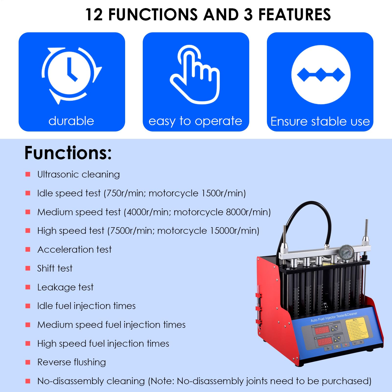 Fuels Injector Cleaner and Tester Machine, 110V Automotive Injector Cleaner Kit 6-Cylinder Automotive Fuels Injector Cleaning Machine, for Small and Medium-Sized Gasolines Vehicles