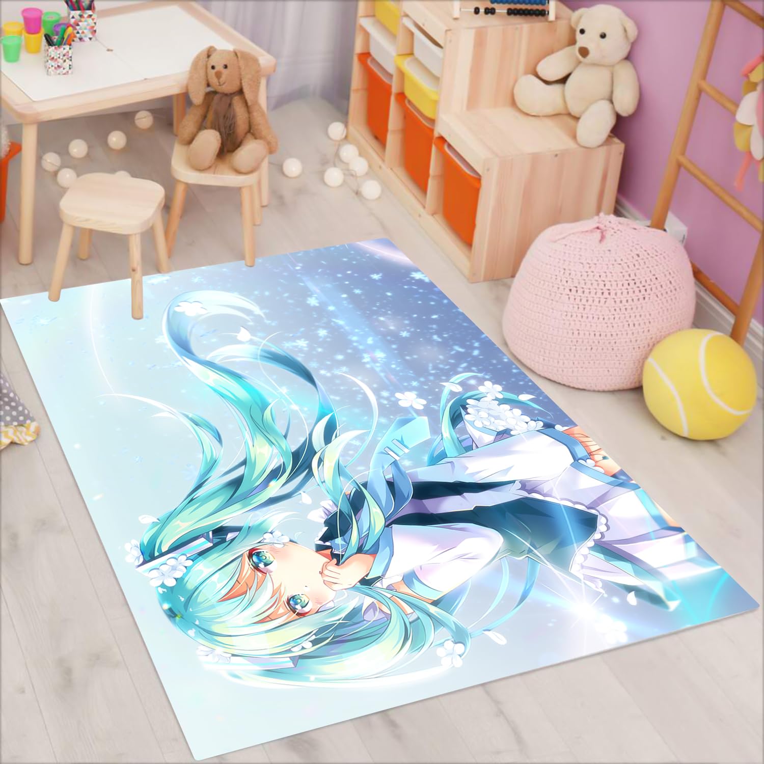 KIDSLOVE Anime Teppich, Anime-Mädchen Teppich Wohnzimmer 160x230cm Schlafzimmer Kinderteppich Cartoon Mädchen Kinderzimmer, Weihnachtsdekoration (4,80x120cm)
