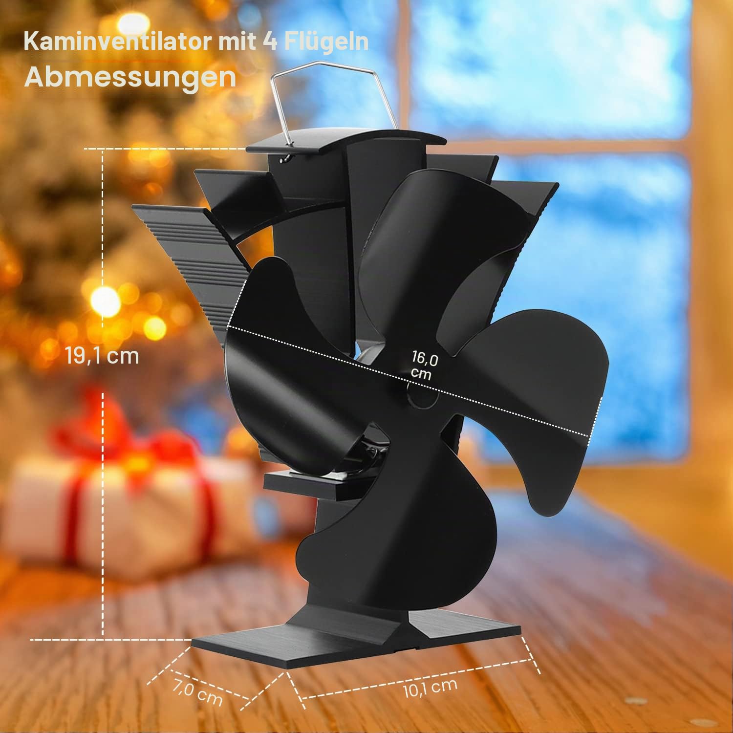 Tomersun Ofenventilator, Leiser Kaminventilator mit 4 Blättern Ofenventilator Ohne Strom Kamin Ventilator für Holz/Brennholz/Feuerstelle/Ofenrohr