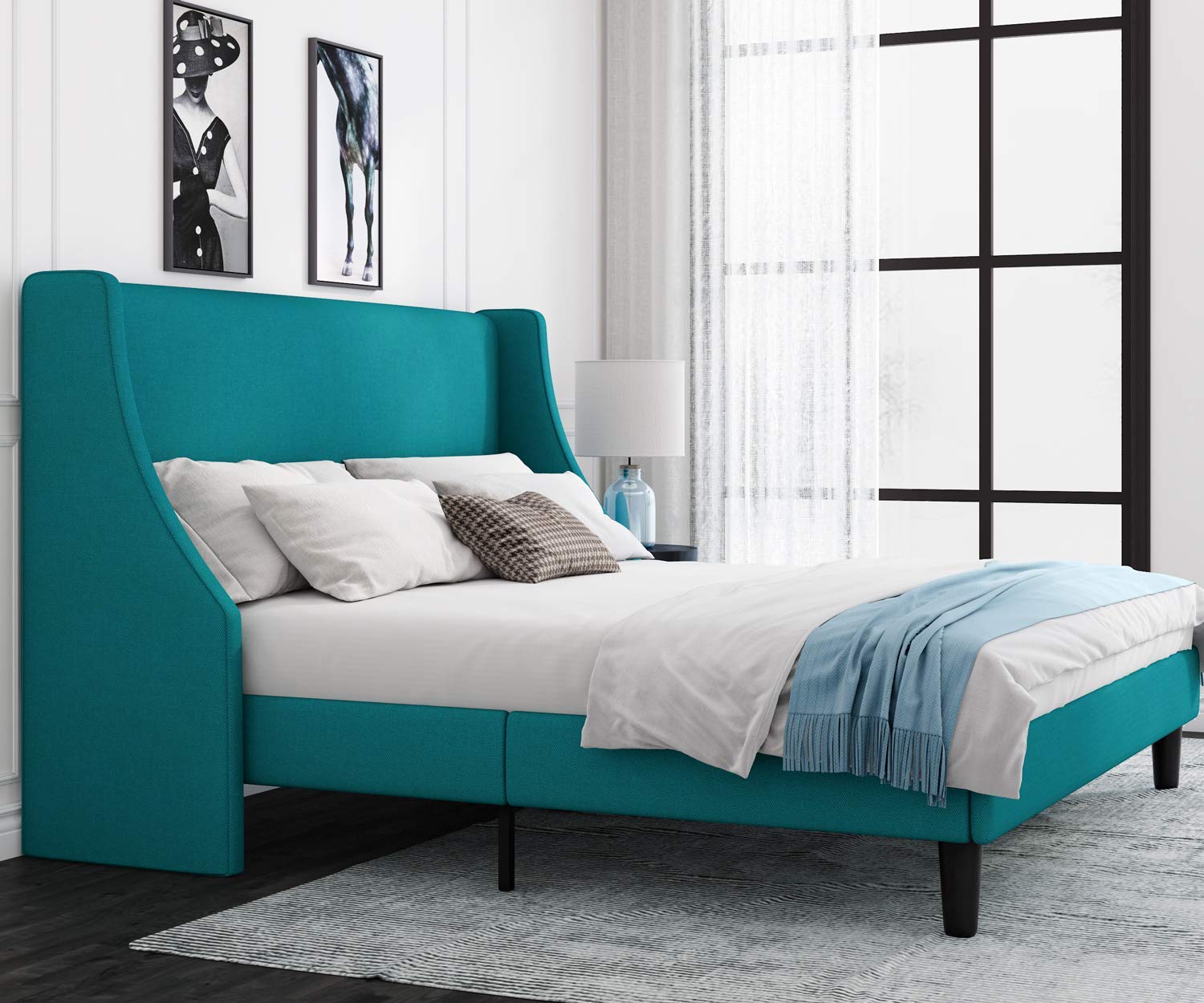 Buy Allewie King Size Modern Platform Bed Frame with Deluxe Wingback