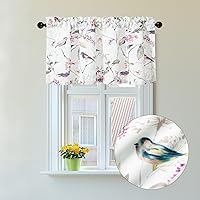 Vista 224 de VOGOL Cenefas con patrón de pájaros para ventanas de cocina, cenefa texturizada de lino con estampado floral y pájaros para ventanas pequeñas