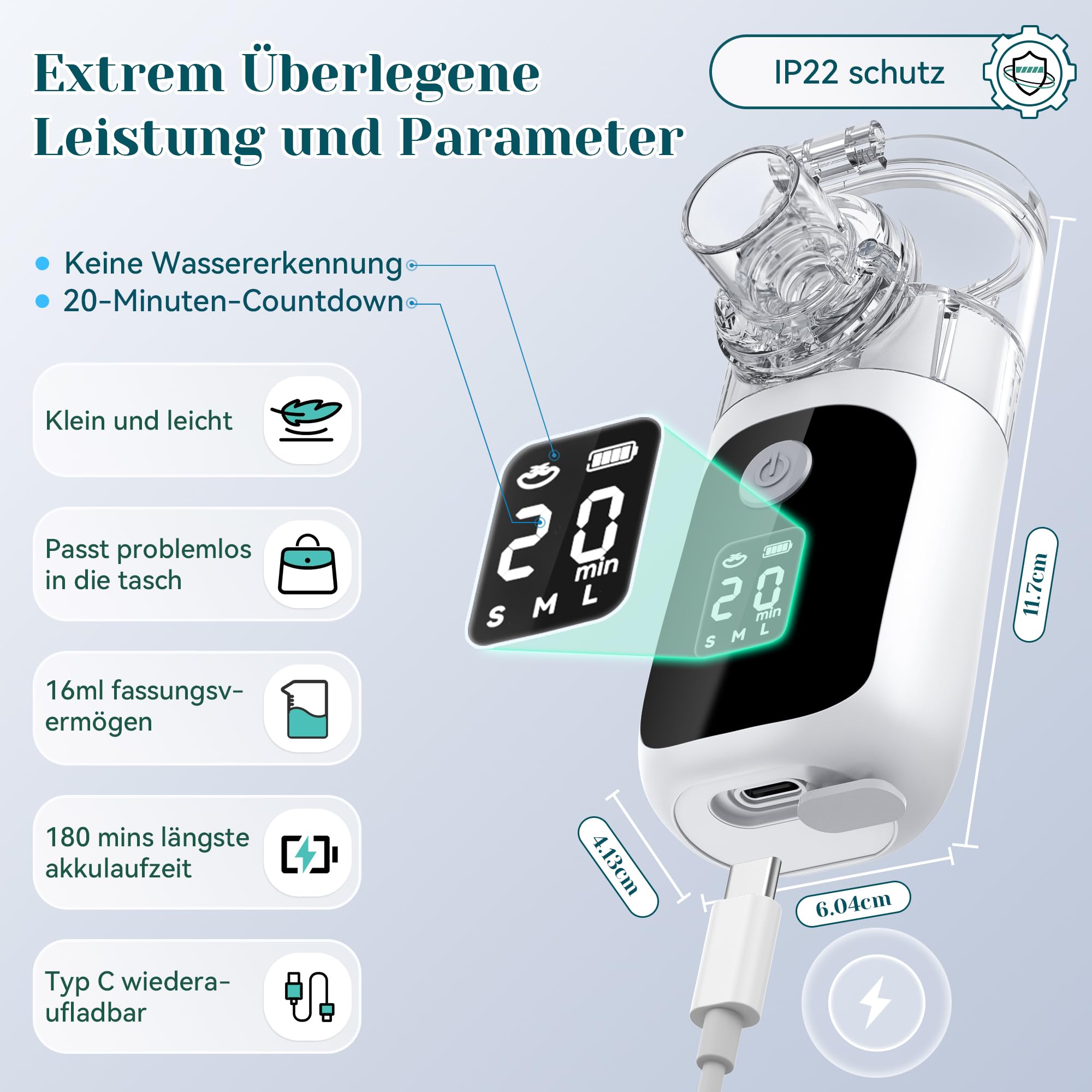 Inhalationsgerät,Inhaliergeräte für Erwachsene Kinder,USB Aufladbarer Leiser Inhalator mit Mundstück 2 Masken, Portable Vernebler mit Selbstreinigungsfunktion,Einstellbarer Sprühnebel, Countdown Timer