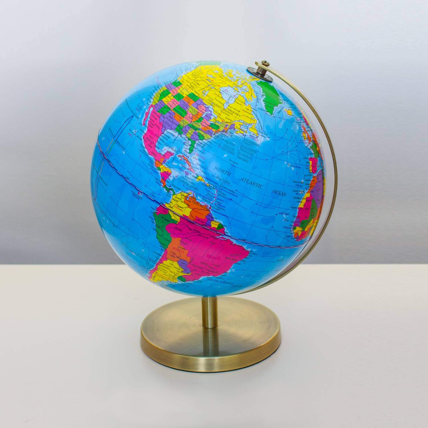 Magellan Albion Leuchtglobus politisches Kartenbild LED-Beleuchtung 25 cm Globus mit messingfarbenem Metallfuß und Meridian inklusive Kabel und USB-Netzteil politisches Kartenbild 25 cm