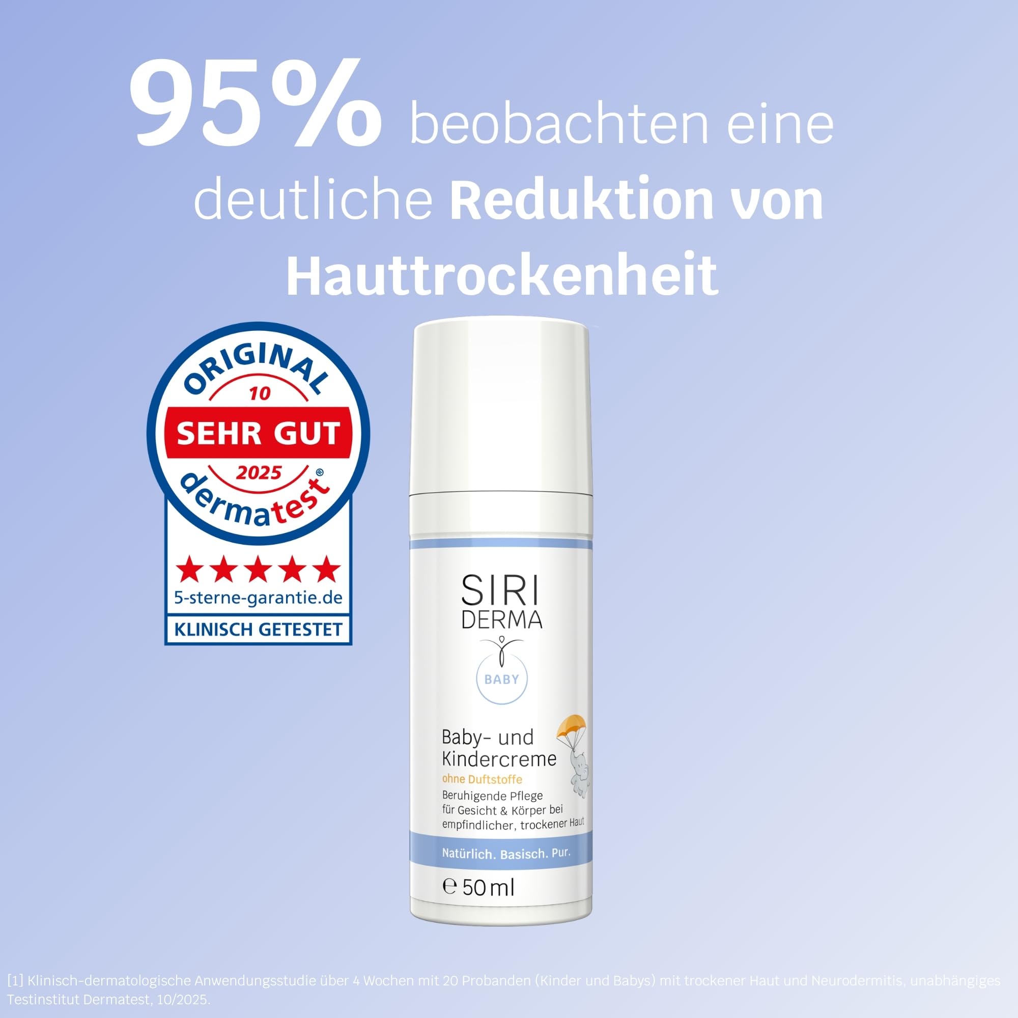 SIRIDERMA Baby- & Kindercreme | Milde, basische Hautpflege für trockene, empfindliche Haut | Hautberuhigend & feuchtigkeitsspendend | Auch bei Neurodermitis | Ohne Parfum, 150 ml