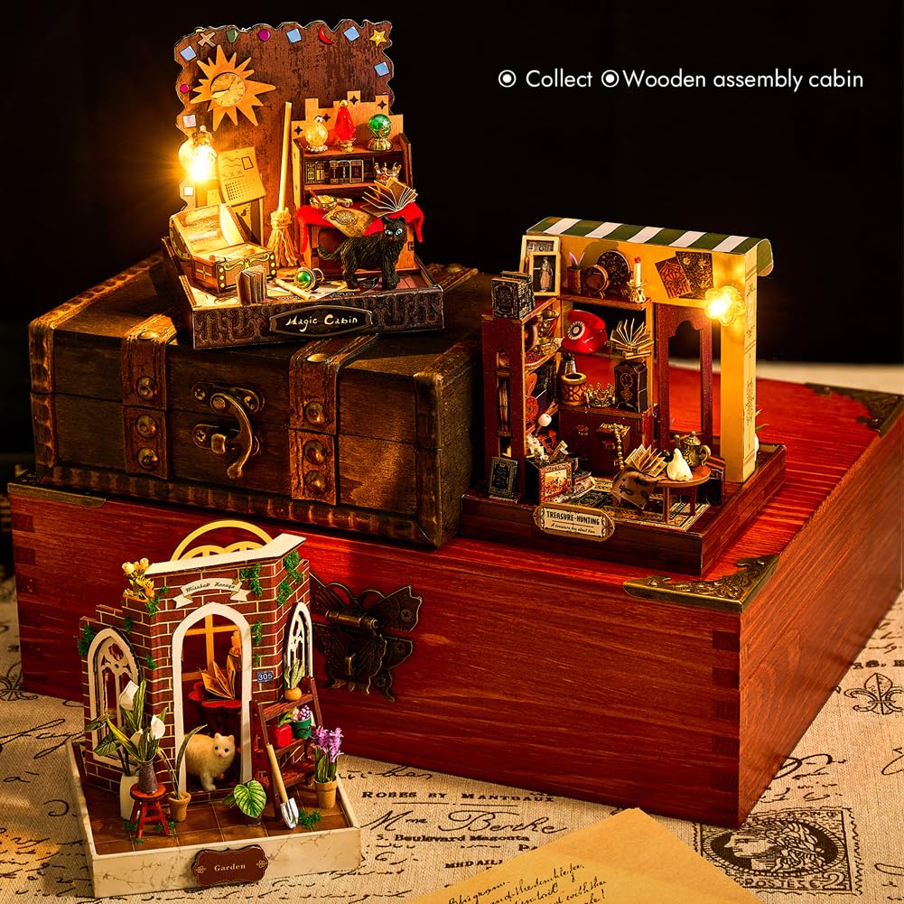 Zestaw do samodzielnego wykonania miniaturowego i meblowego domku dla lalek, mini 3D, drewniany domek dla lalek, model rzemieślniczy z pyłoszczelną osłoną i diodami LED, kreatywny pomysł na pokój na