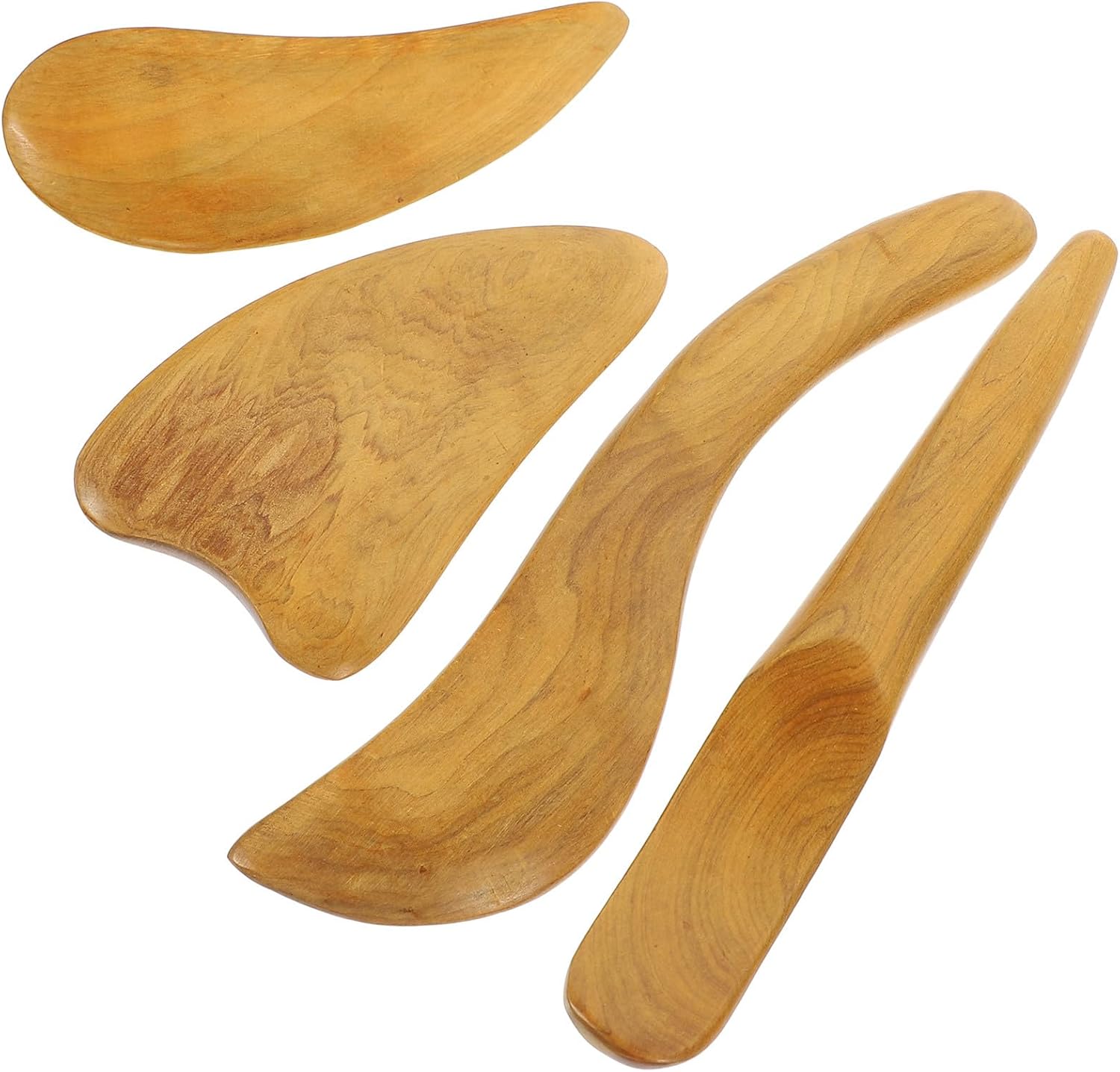 LALAFINA Multifunctional Scraping Massage Tool for Face and Body Wooden Gua Sha Board for Blood Flow Improvement and Skin Relaxation 4Pcs Set for Women Body Care