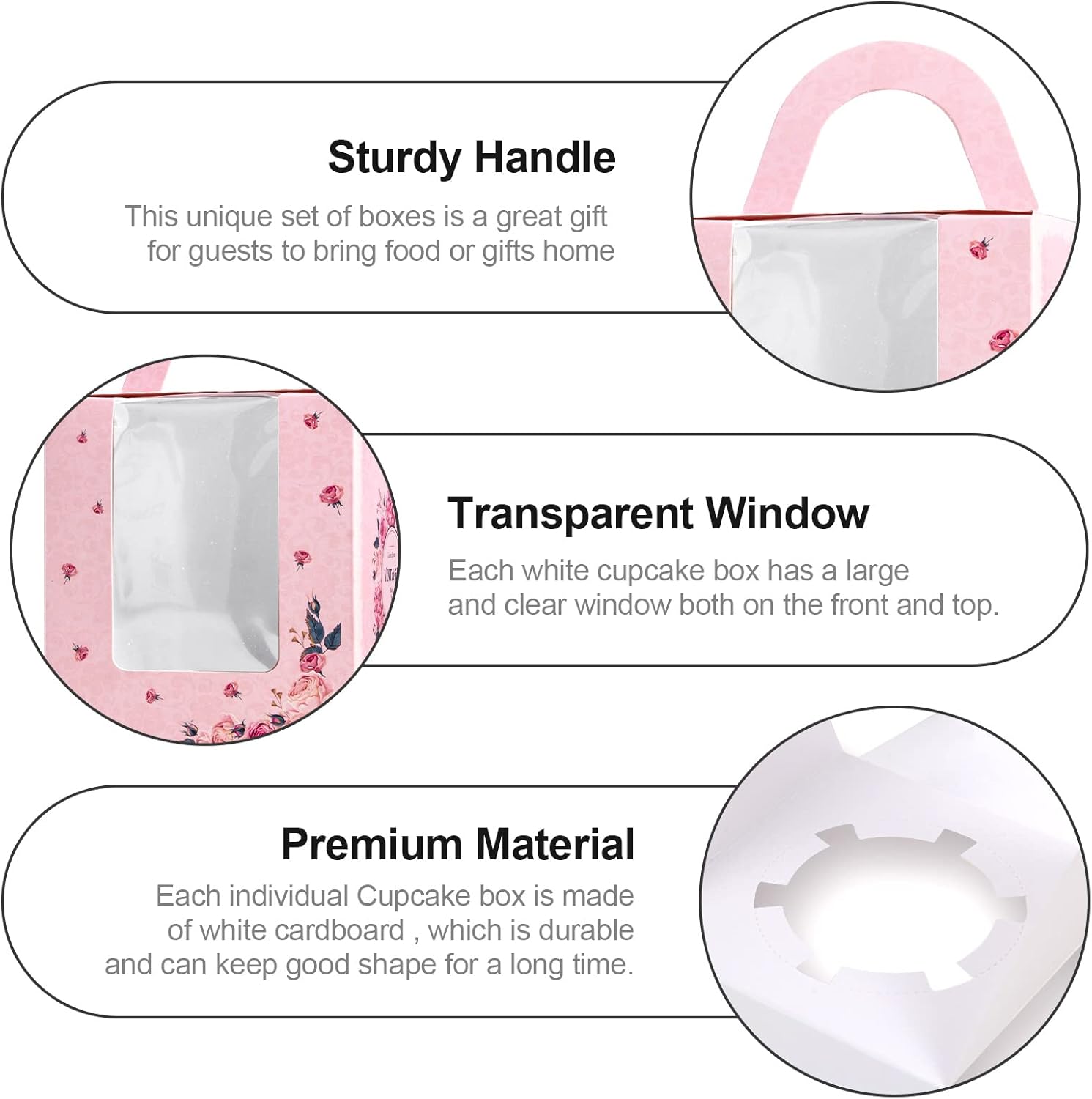 25 Pcs Single Cupcake Boxes, Individual Cake Boxes with Window, Cupcake Carrier with Inserts, Bakery Boxes with Handle, for Baby Showers, Weddings, Birthday Parties