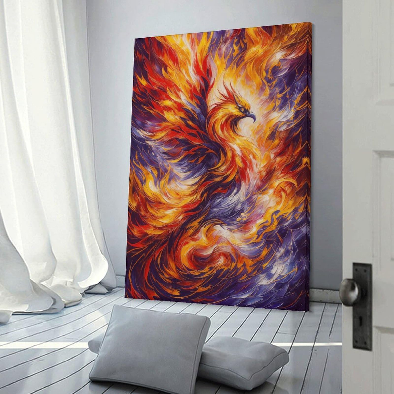 Junmoney Frame-Style-9 Decorative Wall Artwork Phoenix Rises, 24X36inch(60X90cm), For New Homes, Bedrooms Or Workspaces, Canvas Artwork With Gifting Potential