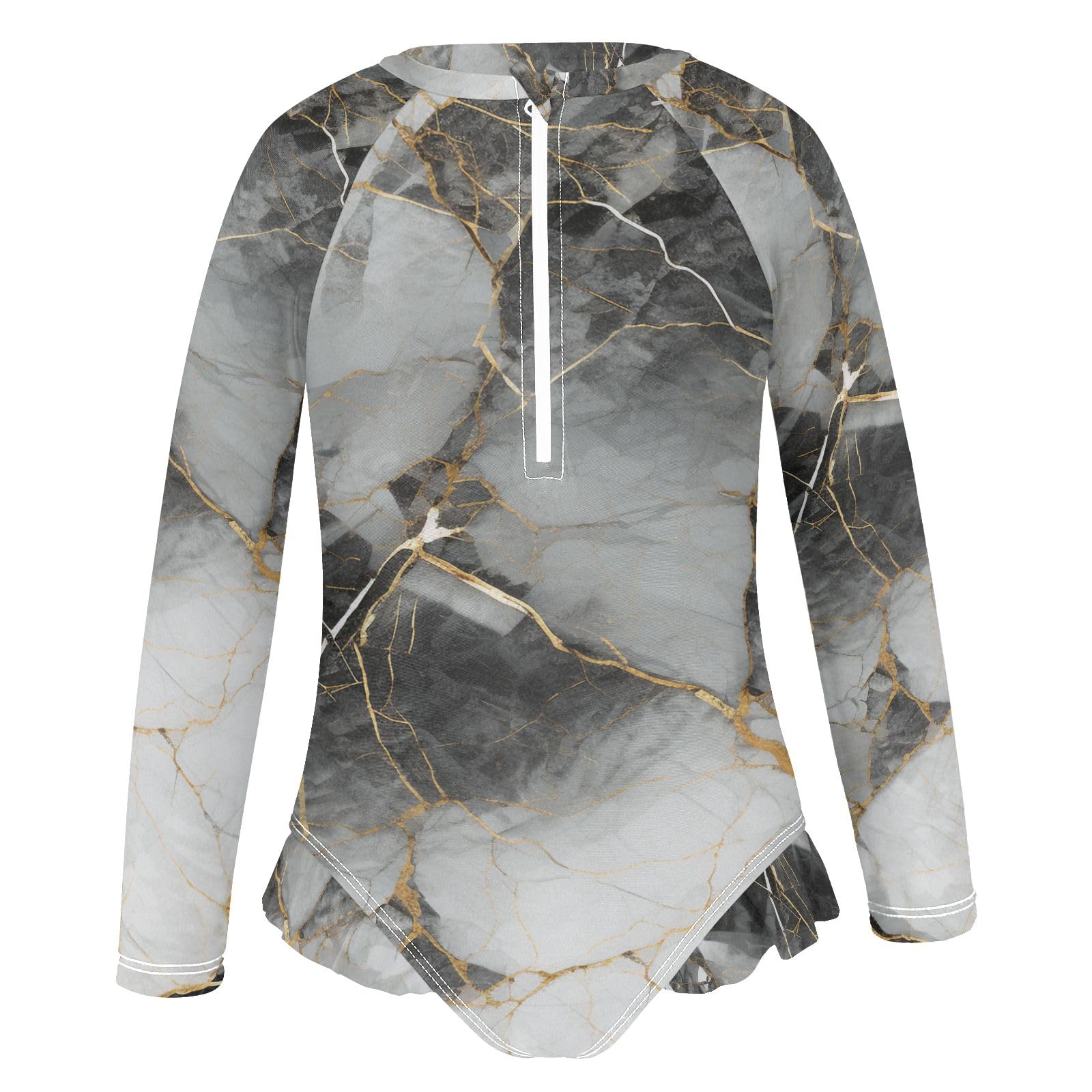 ALAZA Swimsuit for Girls Long Sleeve Rashguard Bathing Suit Marble Gray Quick Dry 4T