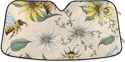 Miniatura 8 de Parasol para parabrisas Bee White Daisy, bloquea los rayos UV, protector de visera, plegable con acordeón, reflector solar, parabrisas automático