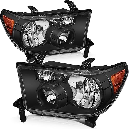 Miniatura 2 de cciyu Conjunto de faros delanteros para Toyota Sequoia 2008-2017, para Toyota Tundra 2007-2013, carcasa negra, reflector ámbar, lentes transparentes