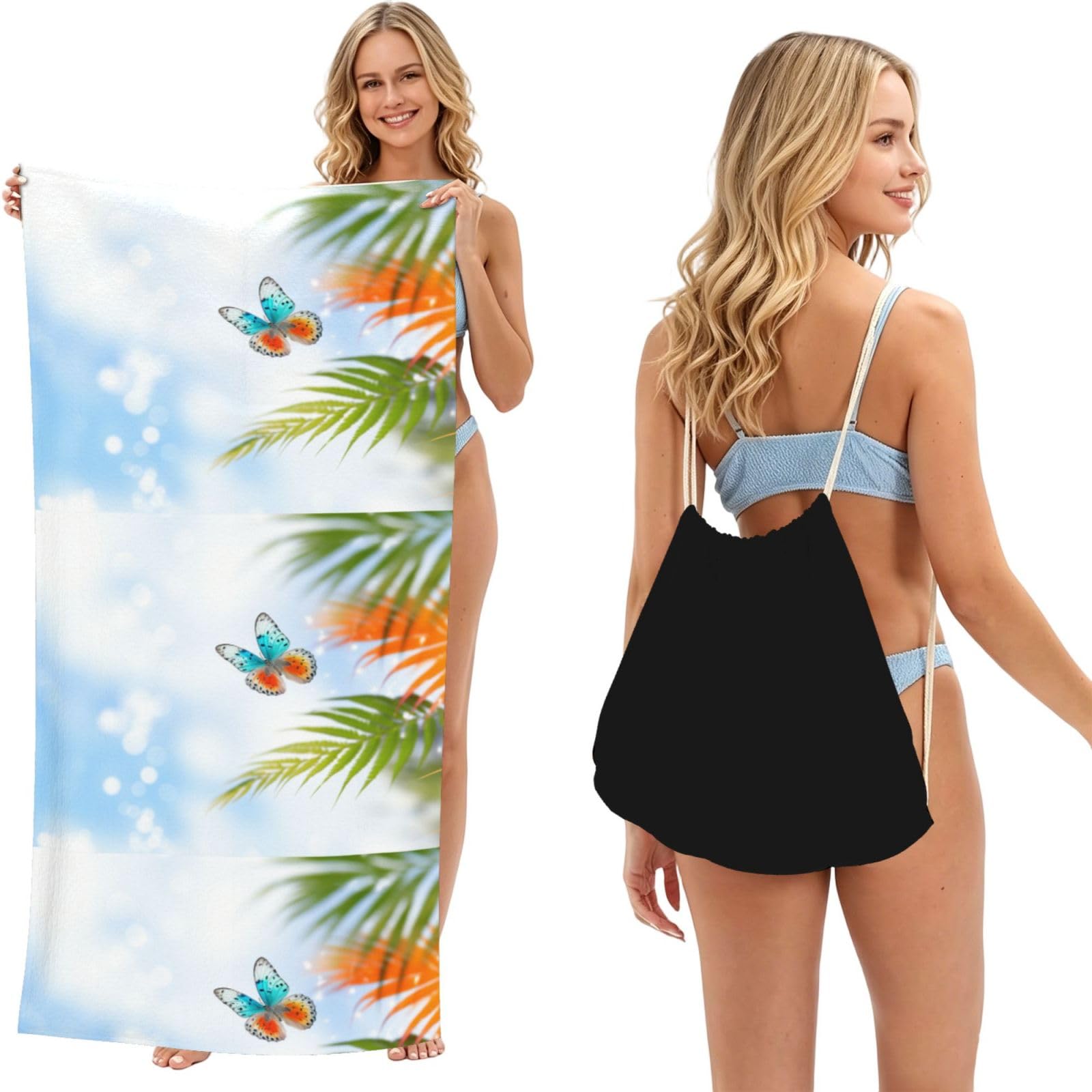 SKGOHLH butterflies under the sunshine 2in1 Packable Beach Towel Bag Women