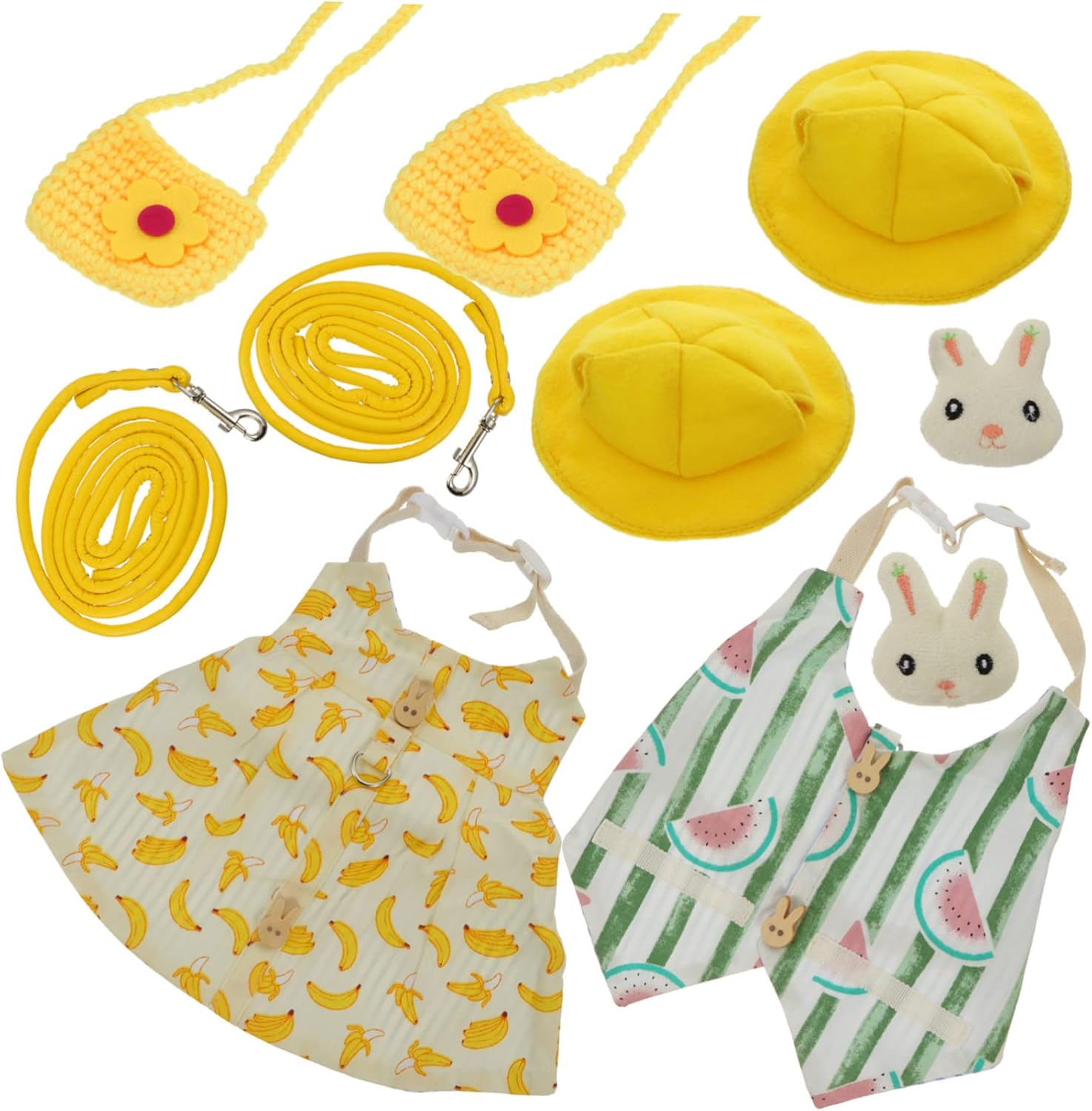 2sets Pet Suit Set for Rabbit Leash and Accessories of Bunny Clothes Harness Bag Hat and Bunny Costumes for Walk and Party