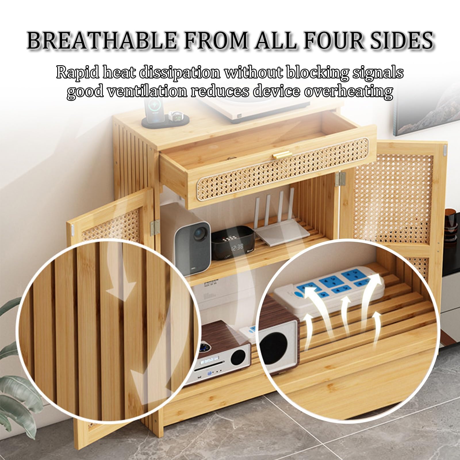 Mueble Organizador For Router Wifi Con Agujeros Decorativos Transpirables, Caja Decorativa De Suelo For Router Con Cajones De Almacenamiento(Brown,50 * 25 * 91cm)