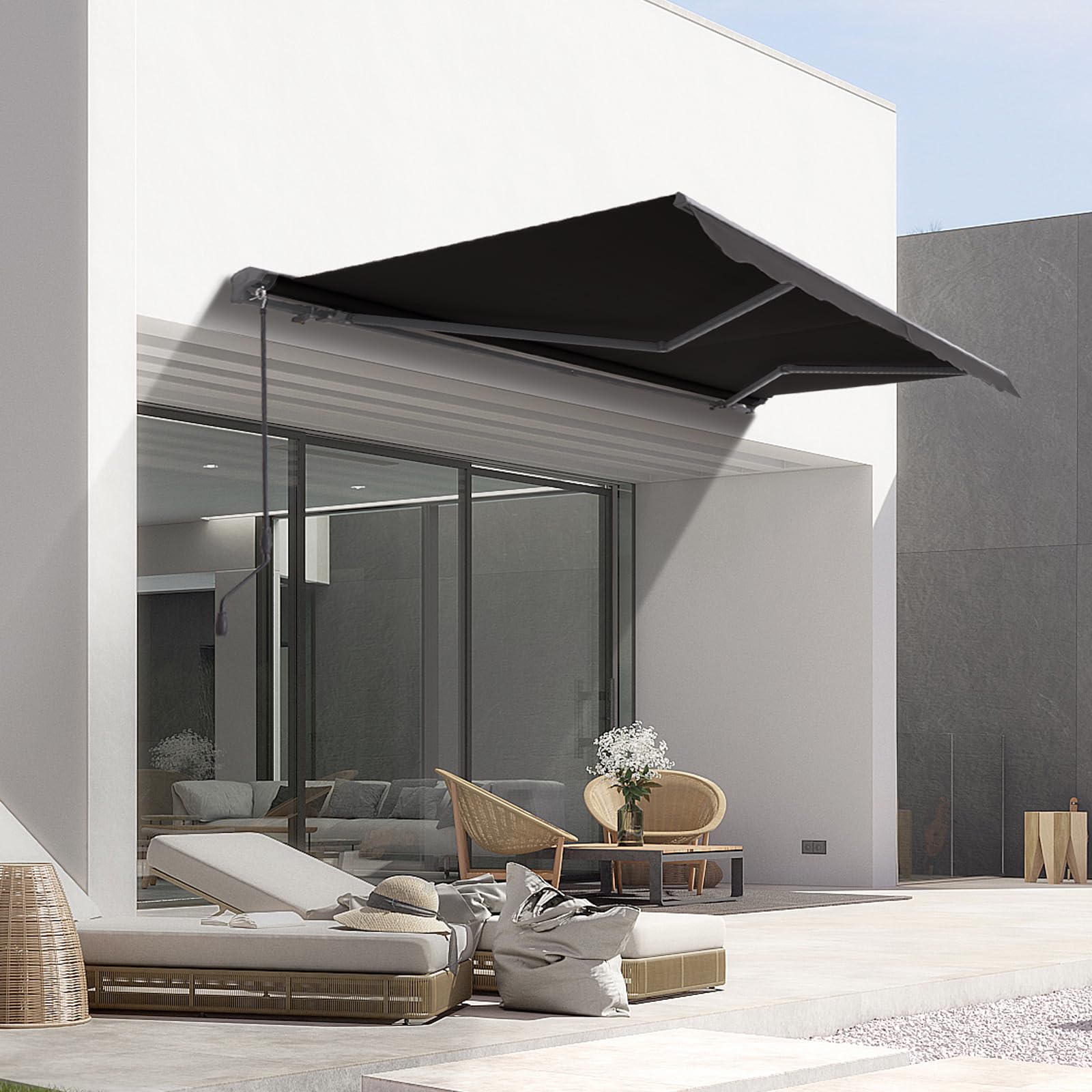 10 × 8' Adjustable Retractable Awnings for Patio Manual Crank Handle Sunshade Shelter with Protective Cover - Stylish, Durable, UV and Weather Resistant