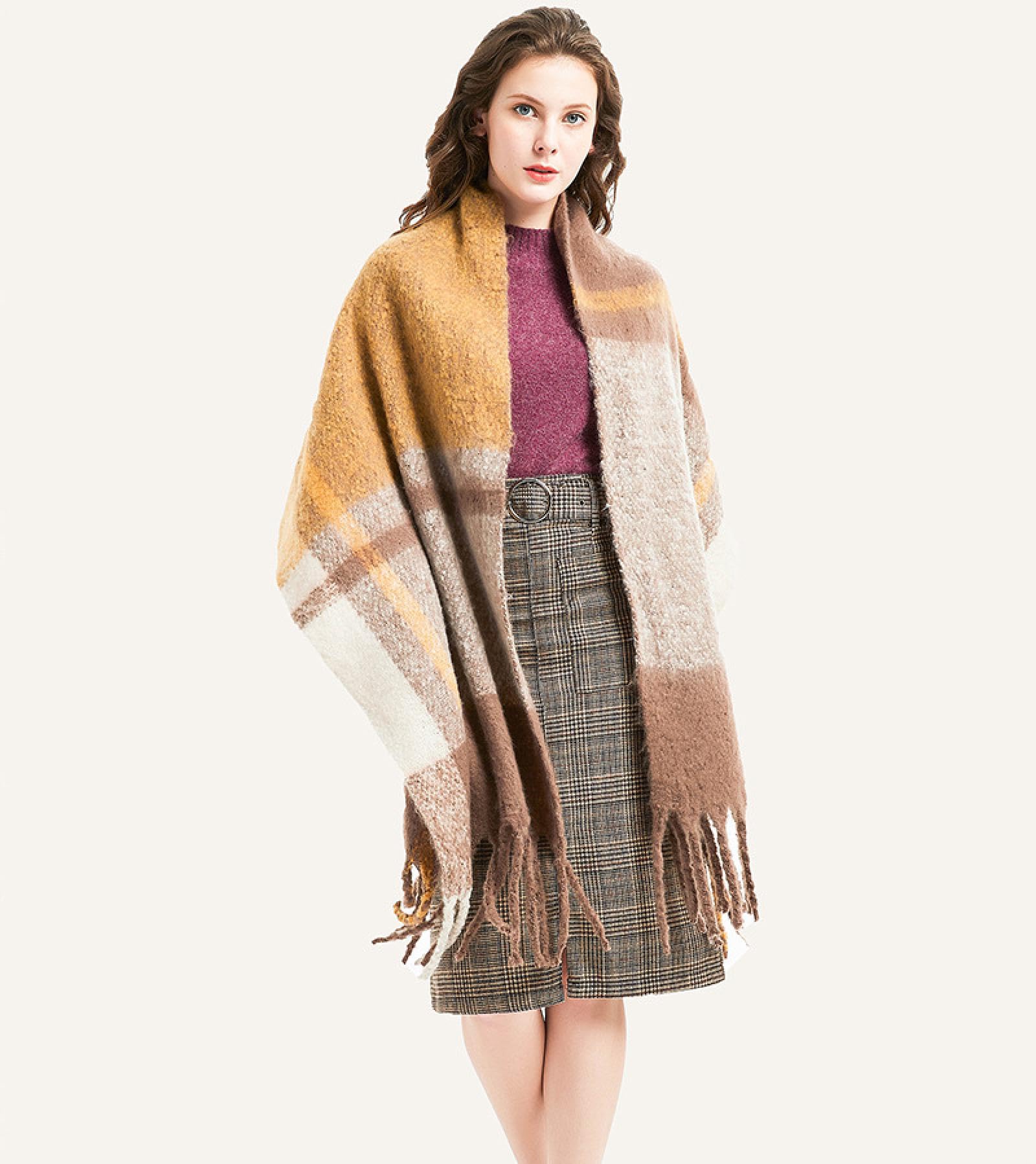 Bufanda Mujer Chal Abrigos Chales Hombre Bufanda Gruesa A Cuadros con Borlas Otoño E Invierno Engrosada Bufanda De Retazos De Doble Cara Chal 04