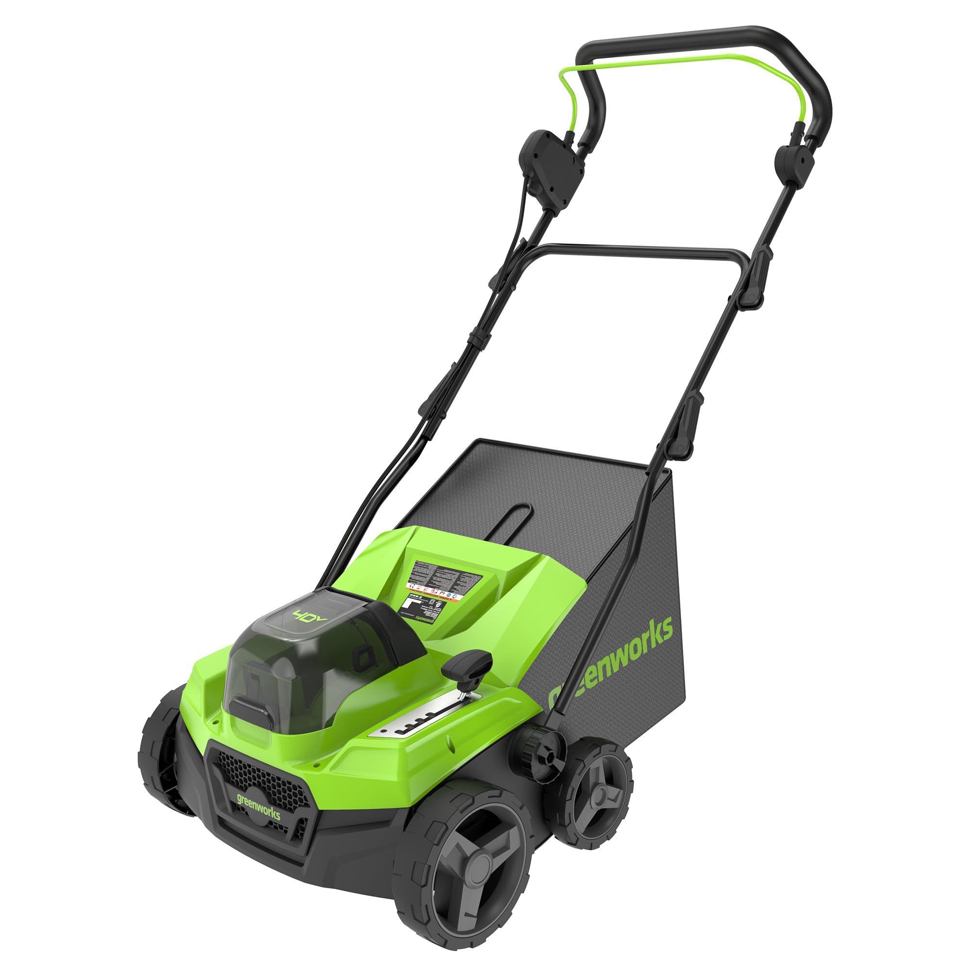Greenworks Râteau Scarificateur Aérateur Gazon Sans Fil Moteur Sans Balai, 3100 tr/min, Largeur Travail 38 cm, 5 Profondeurs, Bac Ramassage 45L,SANS batterie 40V ni Chargeur, Garantie 3 Ans GD40SC38II