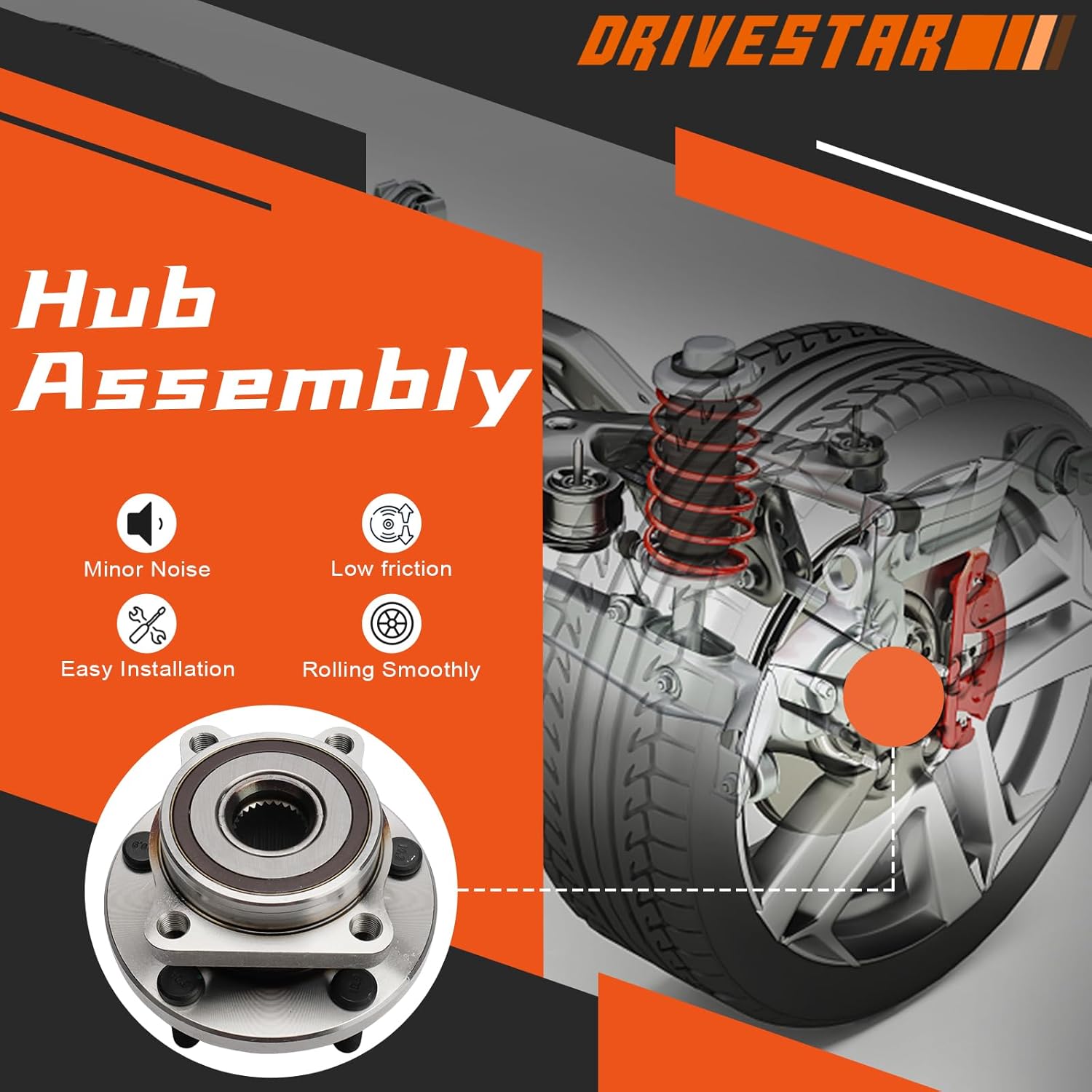 DRIVESTAR 513358 Front Wheel Bearing & Hub Assembly Fit for Subaru B9 Tribeca 2006-2007, Subaru Impreza 2007, Subaru Tribeca 2008-2014, Subaru WRX 2015-2019, Subaru WRX STI 2015-2019, 5-Lugs