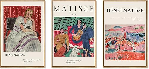 Gufro Juego de 3 lienzos de arte de pared de Matisse, arte de pared de Matisse estético, impresiones de Matisse para sala de estar, dormitorio,