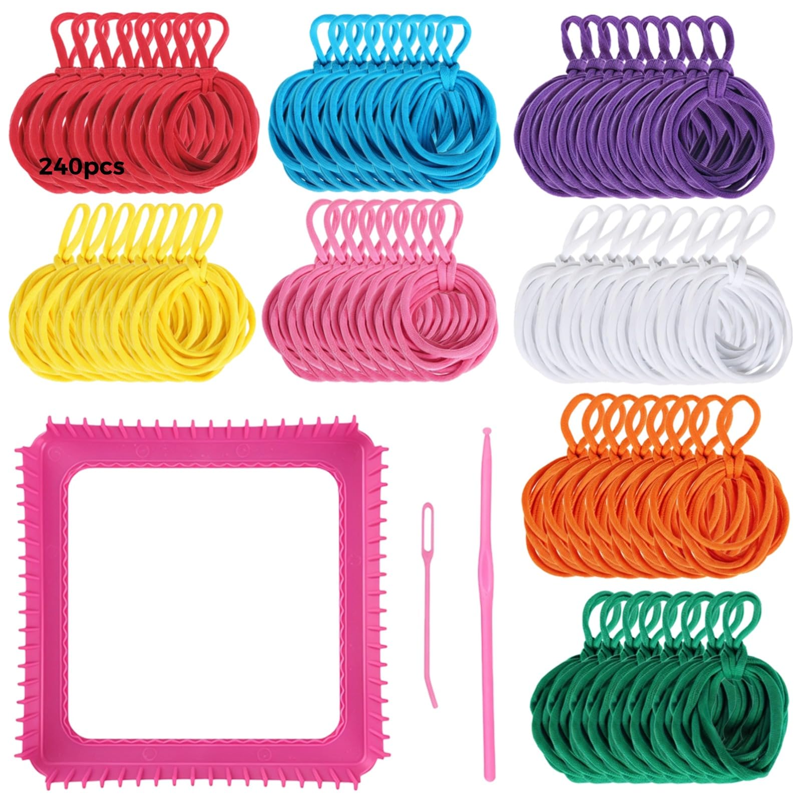 Qelrosin Potholder Zestaw tkacki, 240 szt., zestaw DIY w 8 żywych kolorach, zawiera ramę tkacką, szydełko, igłę do szycia i bawełniane sznurki, do projektów rzemieślniczych, kreatywna zabawa