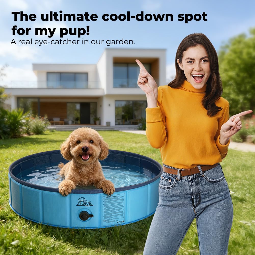 KYG Piscina para Perros 80x20cm, Plegable, PVC, Antideslizante y Resistente a los arañazos, para Perros pequeños, con 4 Parches de reparación