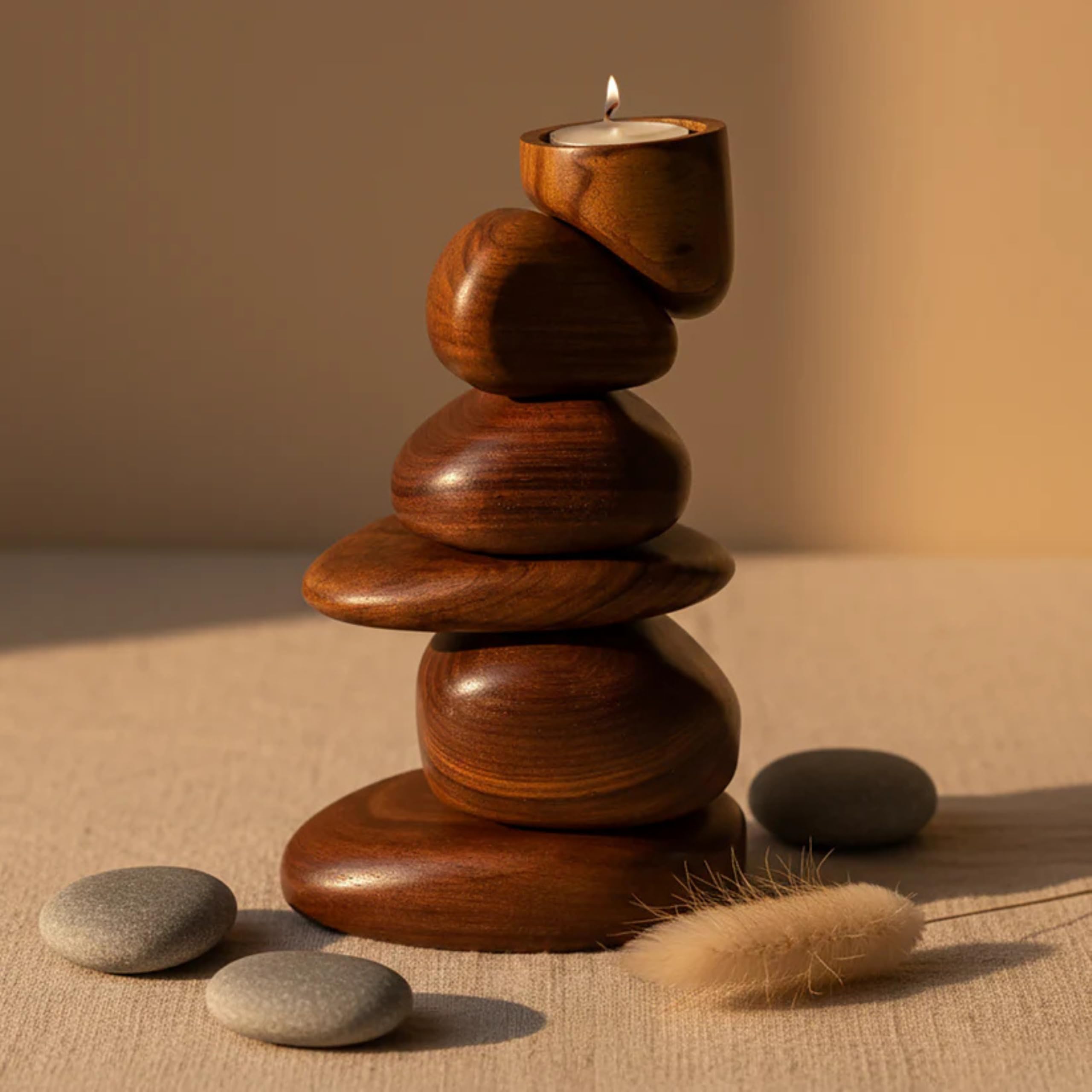 Handcrafted Wooden Pyramid Candle Stand | Natural Wood Home & Table Decor Showpiece-image-25