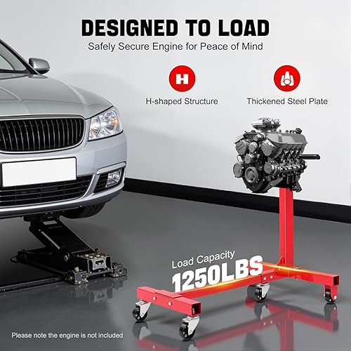 Miniatura 4 de Soporte de motor plegable, soporte de motor giratorio de 1250 libras con cabezal giratorio de 360 grados, 5 ruedas y 4 brazos ajustables, para