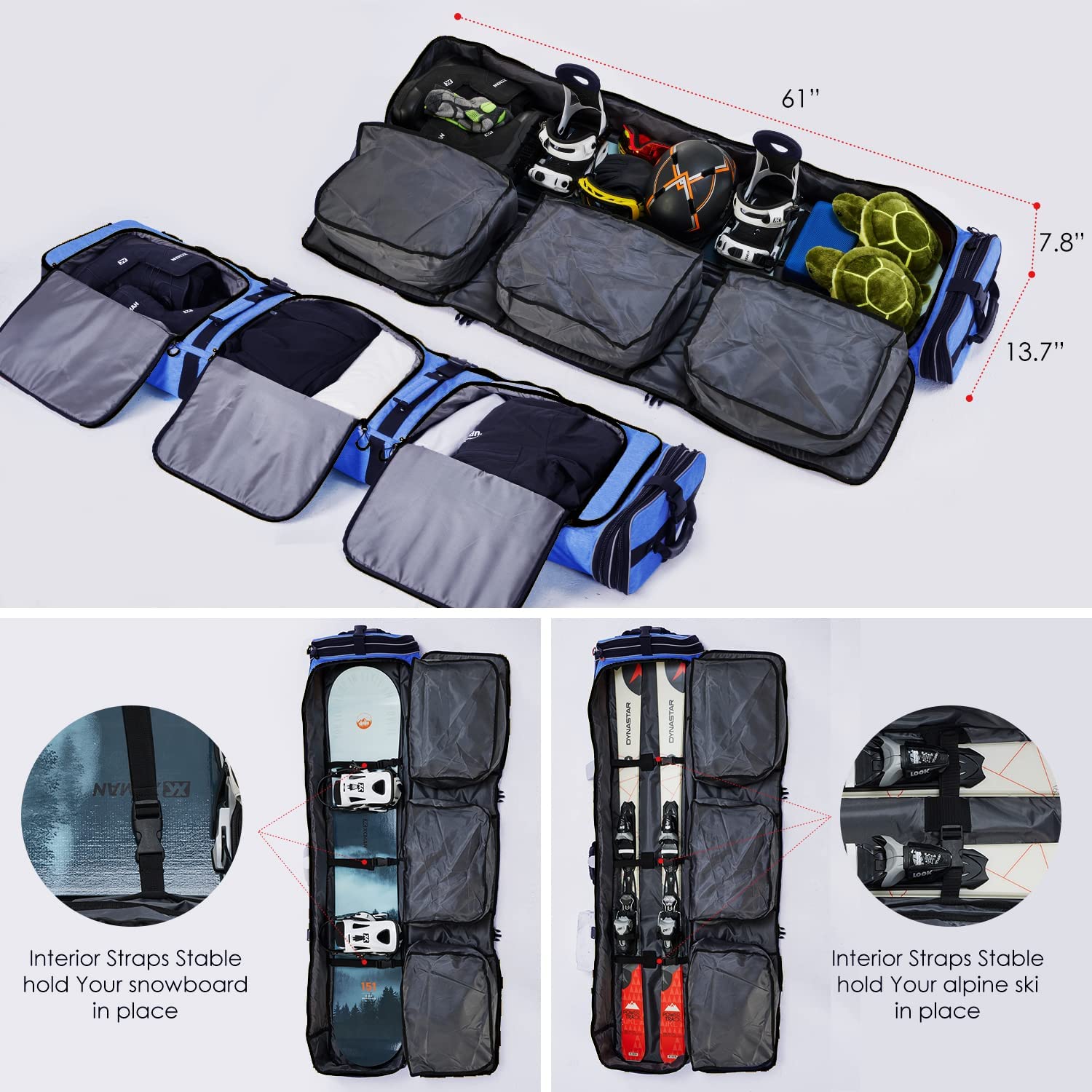 XCMAN Bolsa de Snowboard Ajustable 63-75 Pulgadas Acolchada para Viajes Aéreos