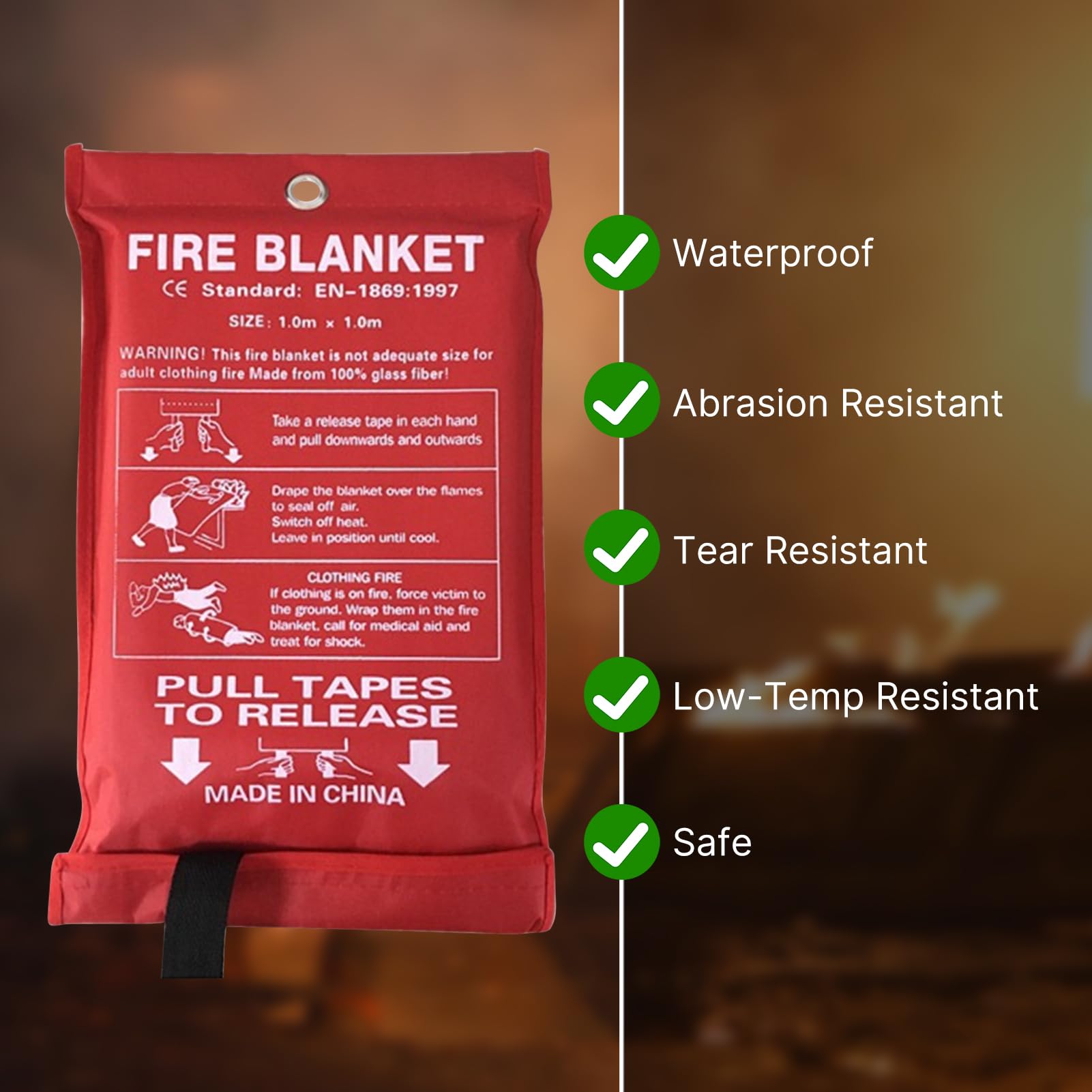 FLEXMAN Mantas Ignífugas de Emergencia para el Hogar y la Cocina, 39 X 39 Pulgadas Mantas Ignífugas de Fibra de Vidrio para Seguridad en el Hogar (Paquete de 4)