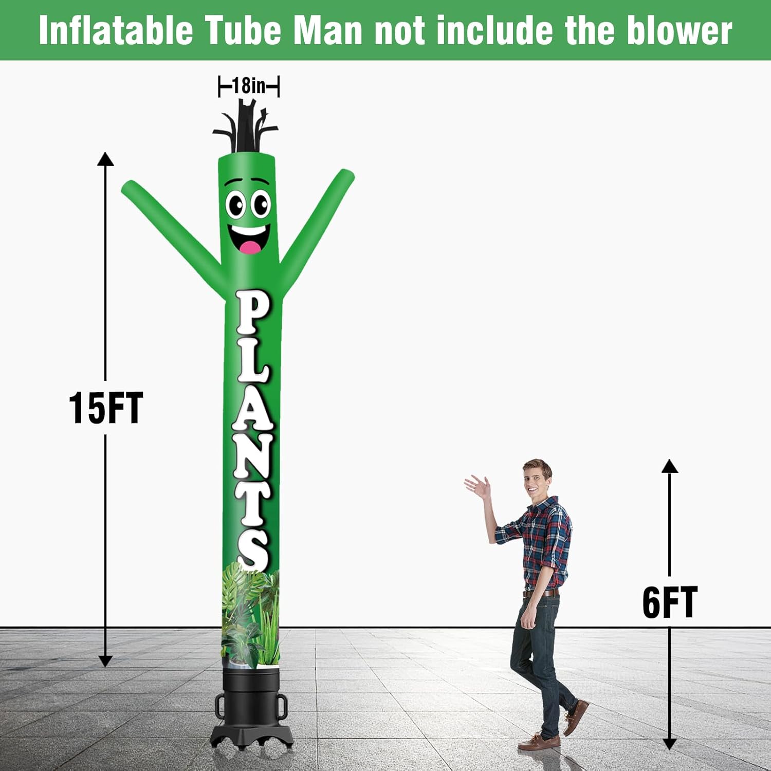 15FT Tall Plants Inflatable Tube Man (18''Diameter) Wacky Wavy Dancing Guy for Outdoor Decoration Advertising Business Promotion (Blower Not Included)